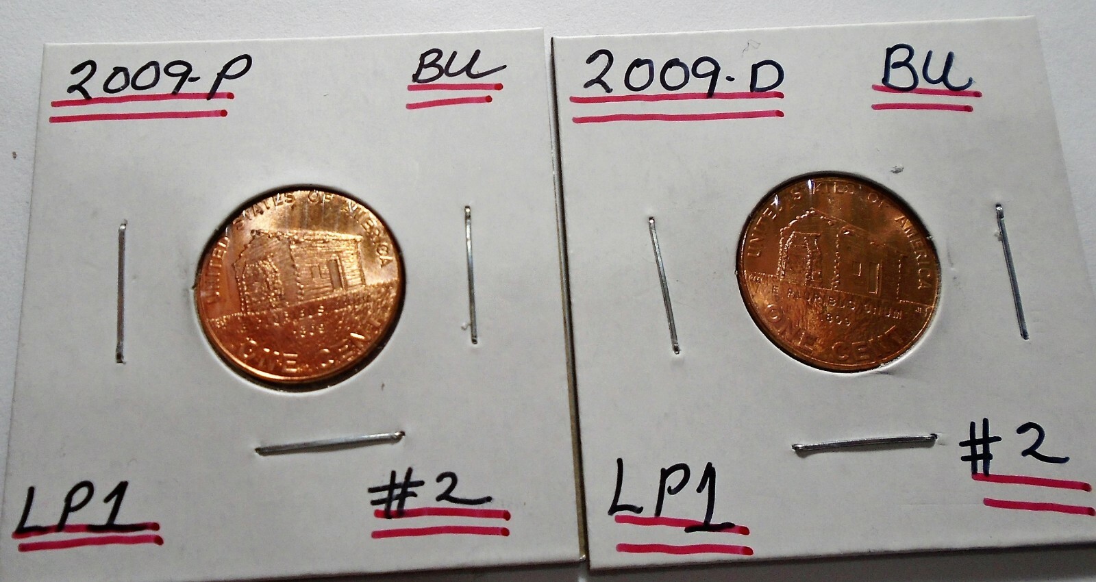 2009 p, d Lincoln Bicentennial  LP 1 Log Cabin Lincoln Cents Uncirculated # 2