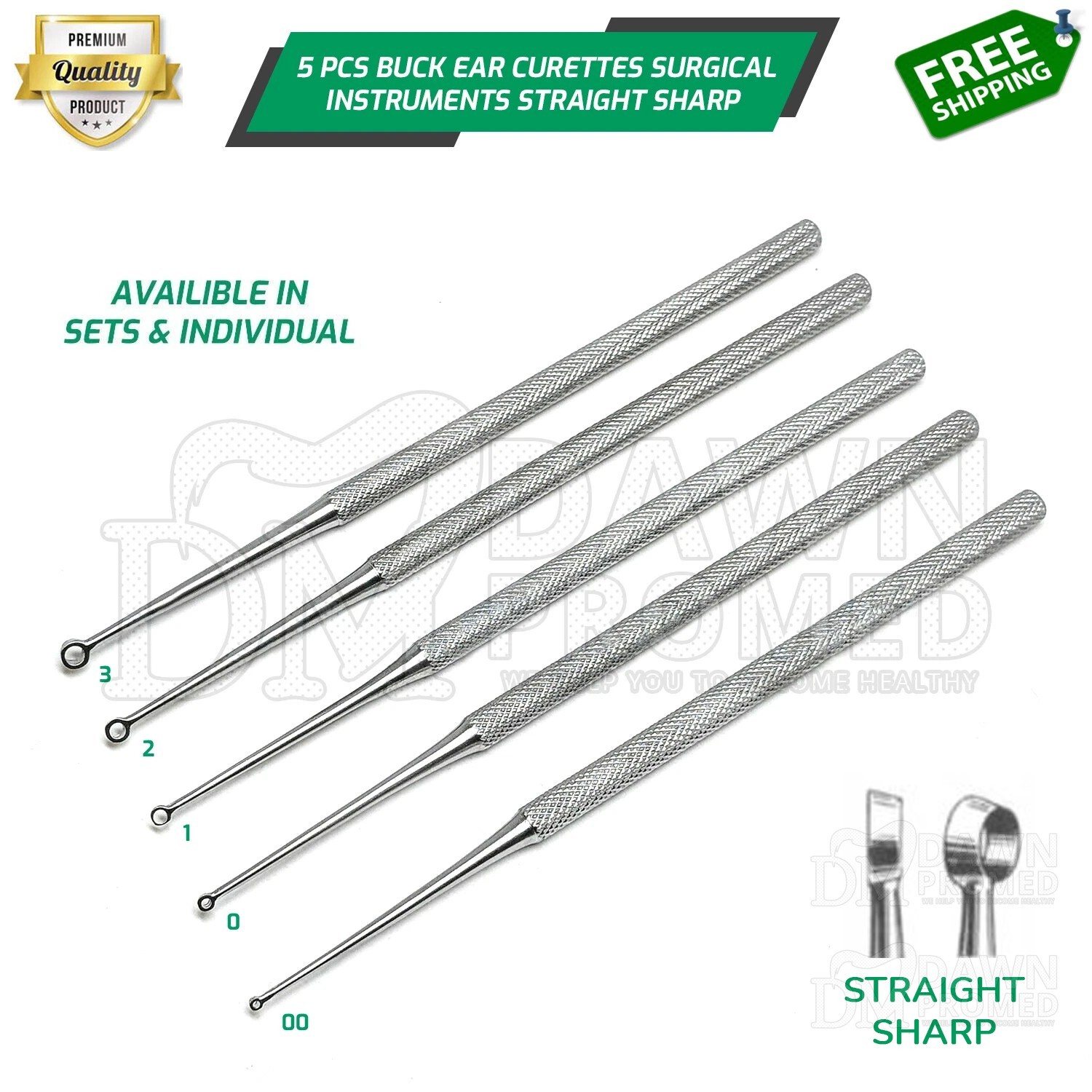 Buck Ear Curettes 6-1/2" sharp Straight ENT Surgical Instruments German Grade