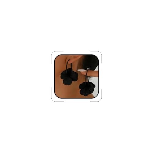 Flower Earrings for Women,Gold Silver Flower Floral Hoop Earrings hoop black