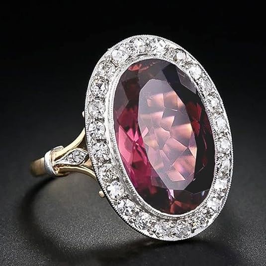 Vintage Style 4.5CT Oval Ruby Lab Created Diamond Halo Ring 14K Two-Tone Gold FN