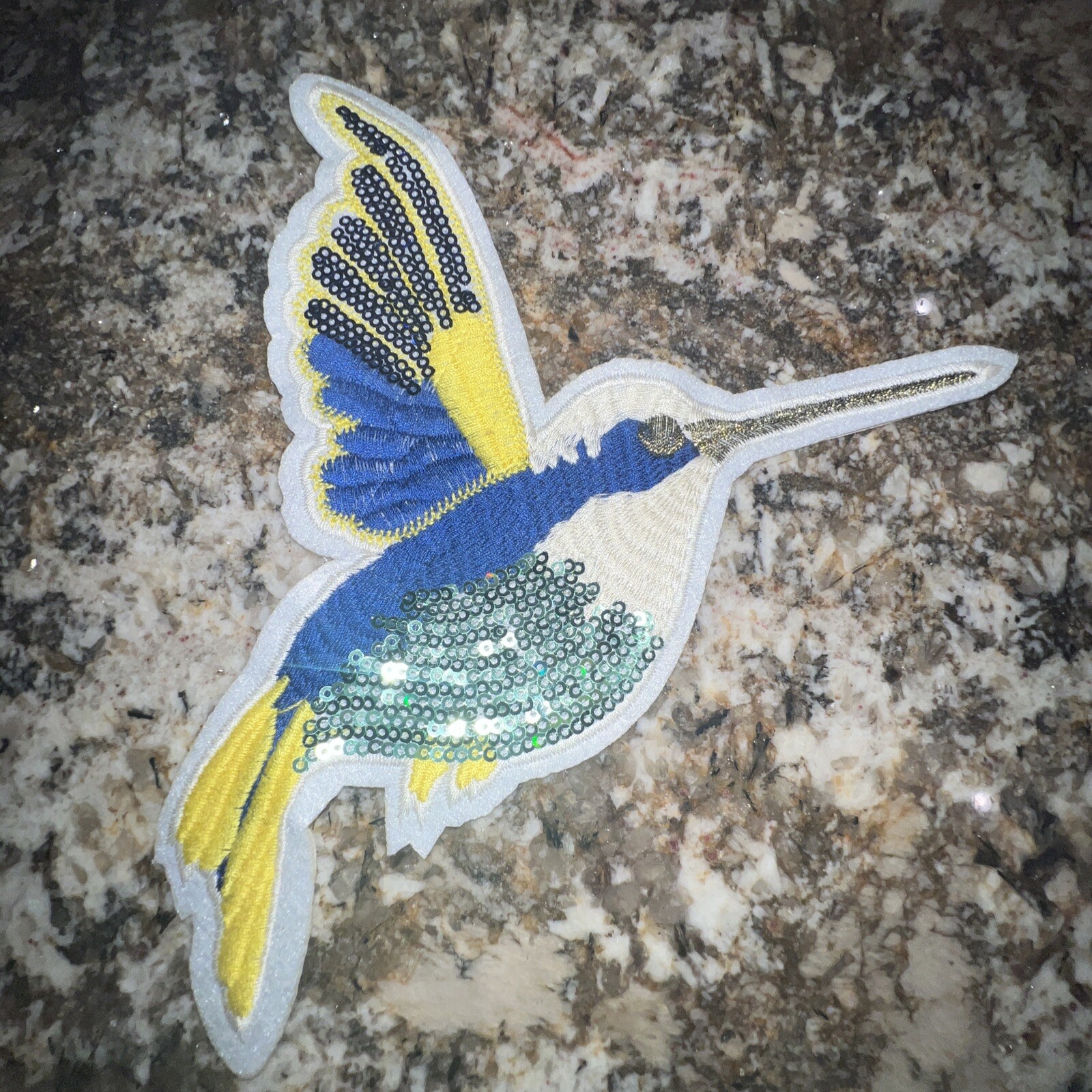 Sequin and Embroidery Patch: Winged Hummingbird Sequin 7.5 X 6.5”