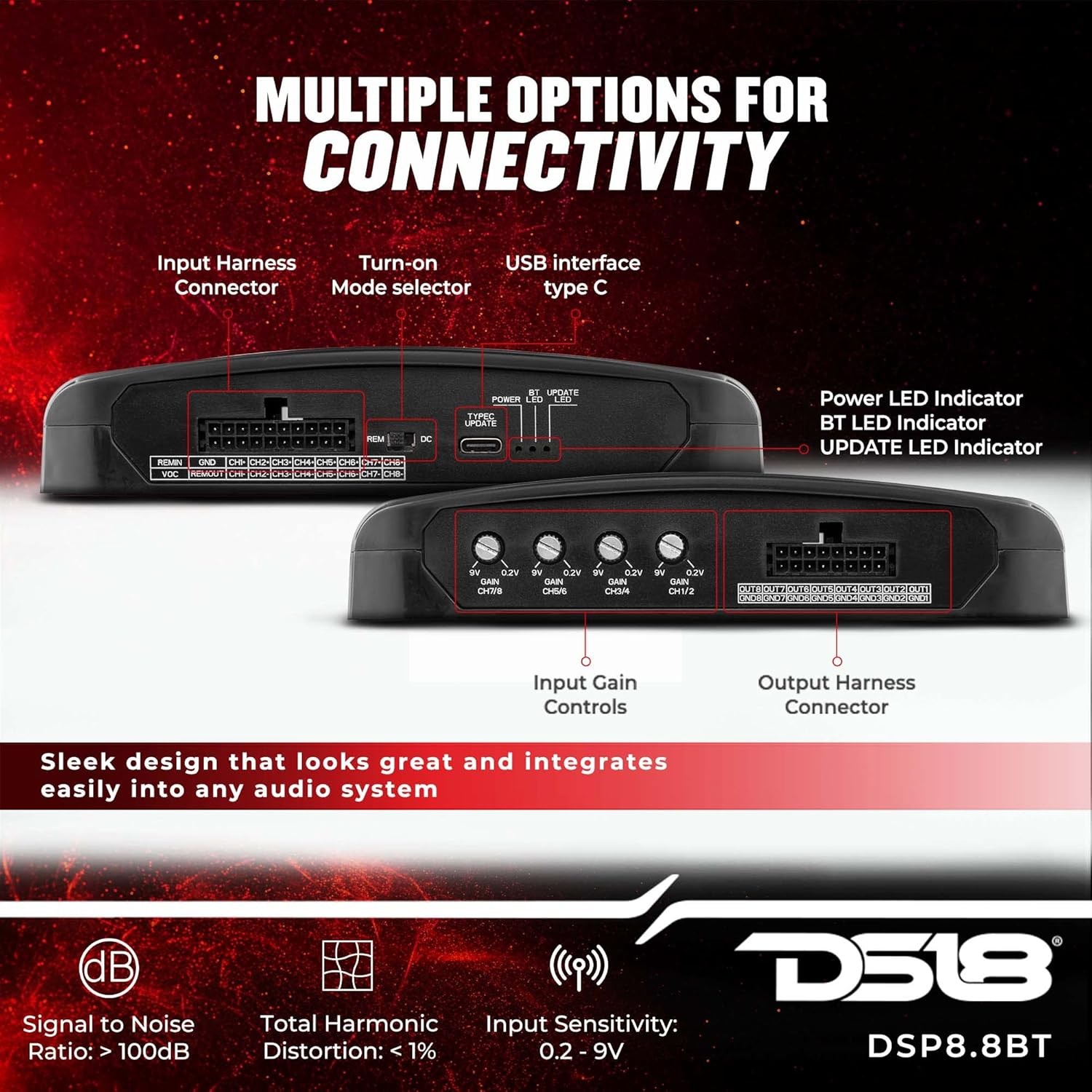 DS18 DSP8.8BT 8-CH IN / 8-CH OUT DIGITAL SOUND PROCESSOR (DSP) w/ BLUETOOTH