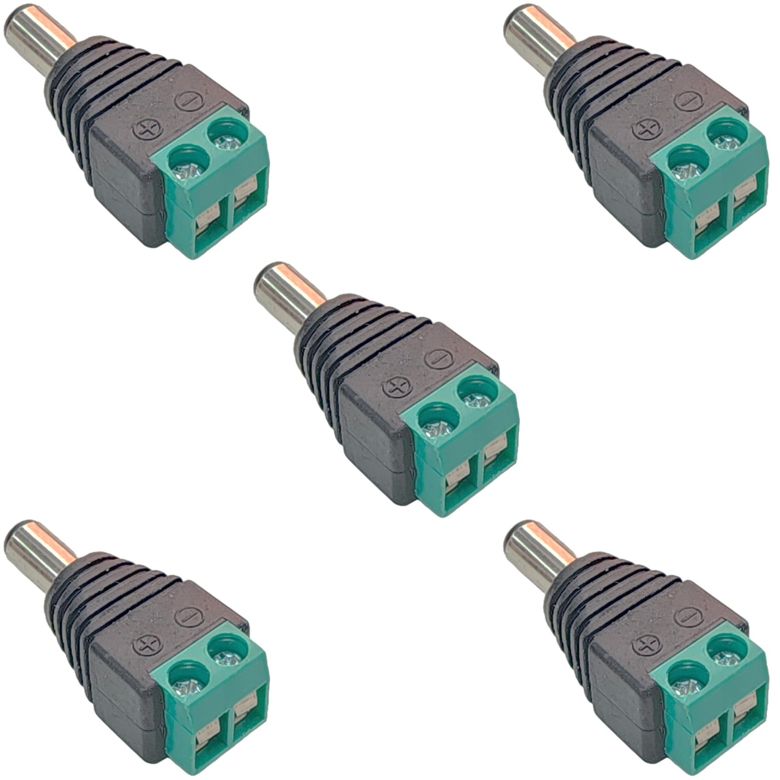 2.1 x 5.5mm DC Male Plug to Screw Terminal Block Adapter (5-Pack), Power Conn...