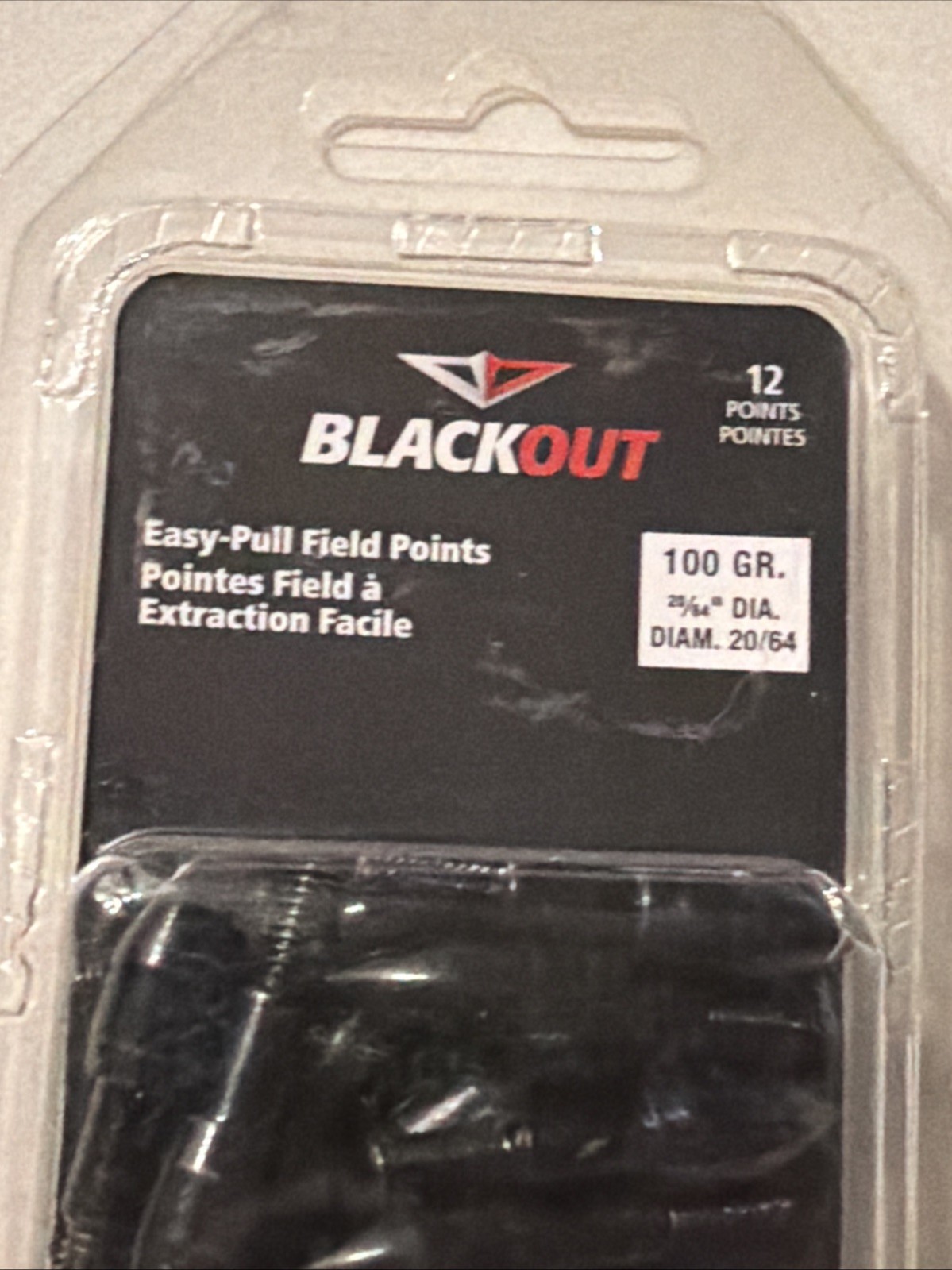 Blackout Easy Pull Screw-In Field Points 100 Grain 20/64" Diameter 12 Pack New