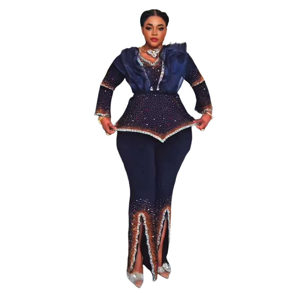Women African Plus Size Outfits Top Blouse Pants Bodycon Evening Party Clothing