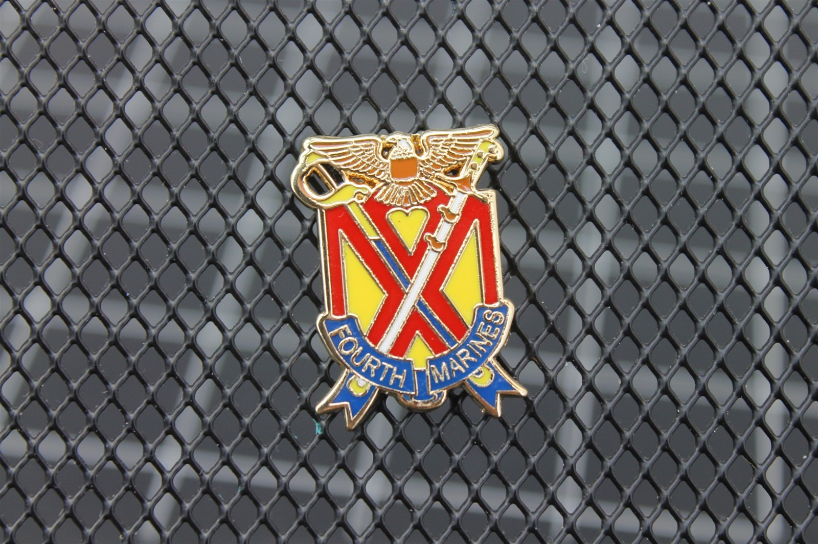 "FOURTH MARINES" FREE SHIP Lapel Pin USMC 4TH REGIMENT Marines Enamel Shield 1"