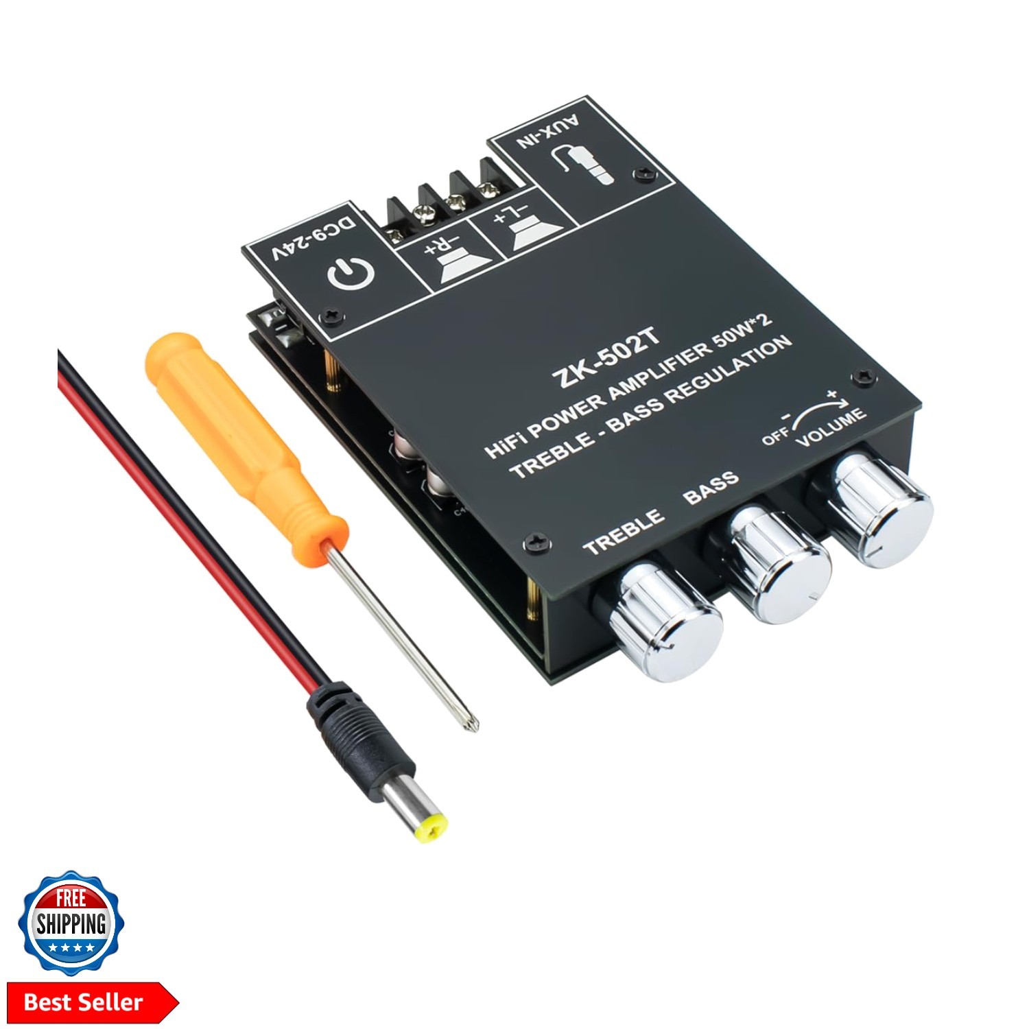 100W Bluetooth 5.0 Amplifier Board with Treble and Bass Control, 50Wx2, Bluet...