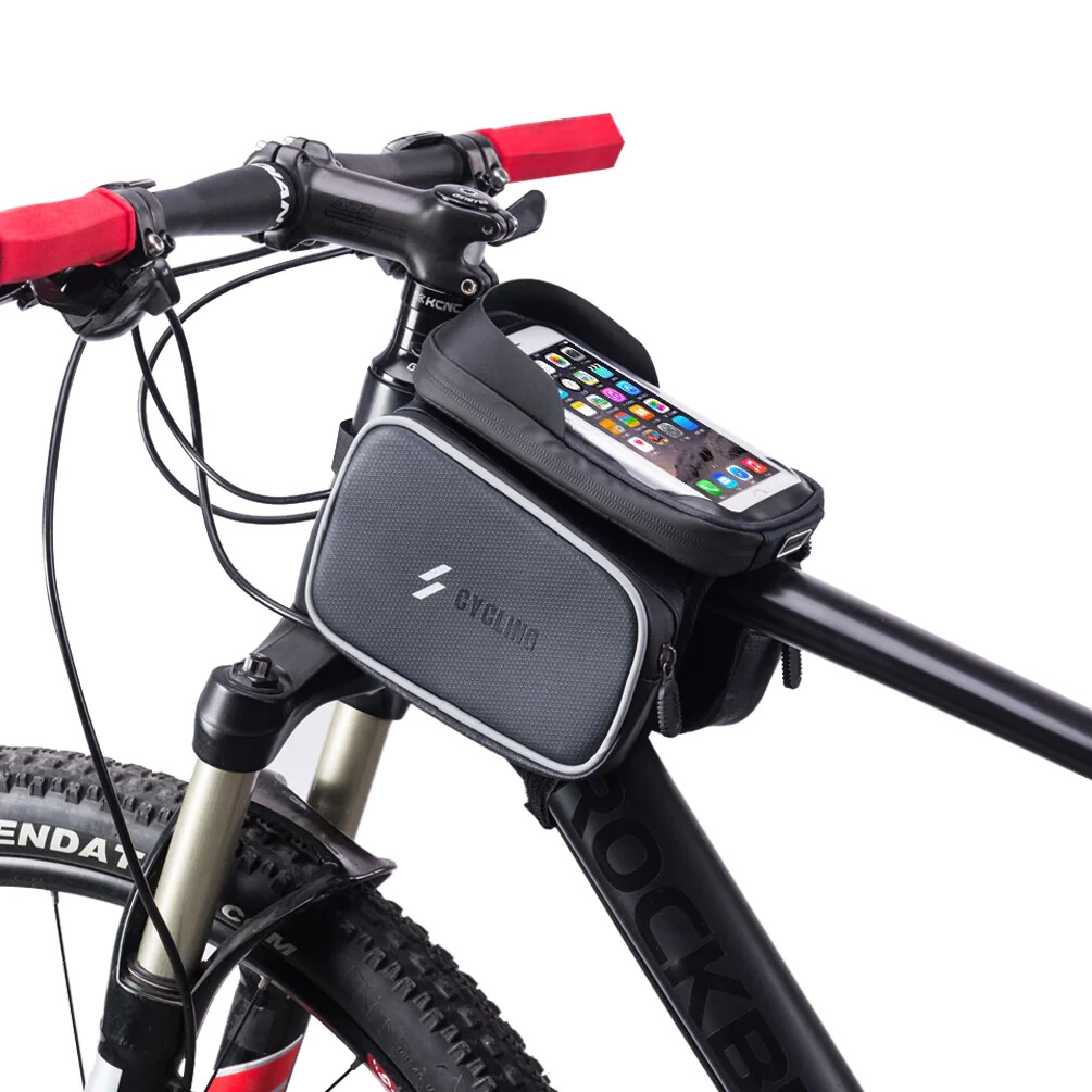 New Bike Front Frame Bag Bicycle Top Tube Handlebar Phone Bag Double Zipper Bag