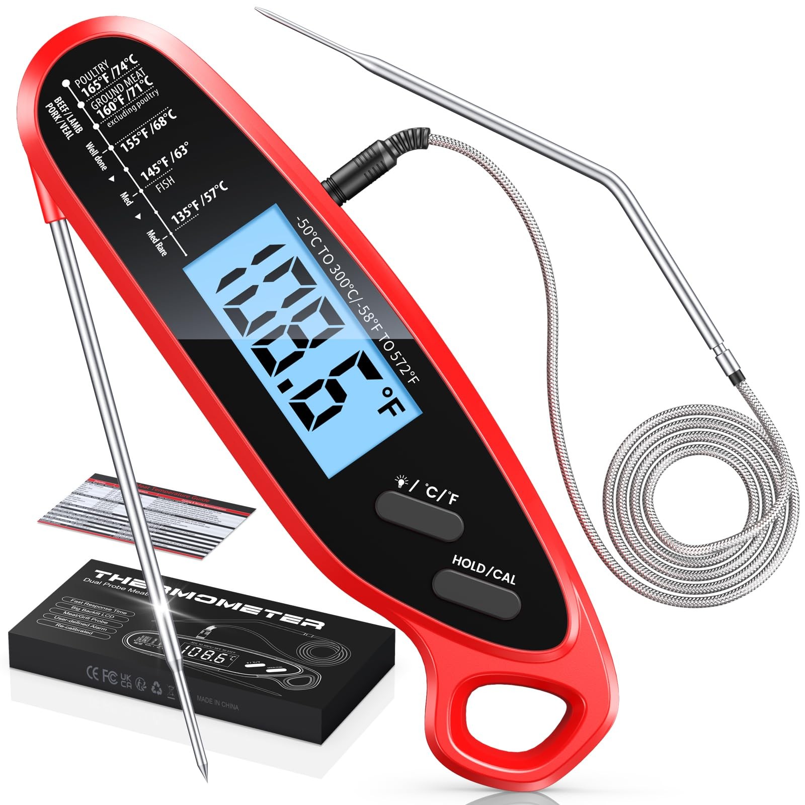 Instant Read Meat Thermometer Digital for Cooking & Grilling with Dual Probe, La