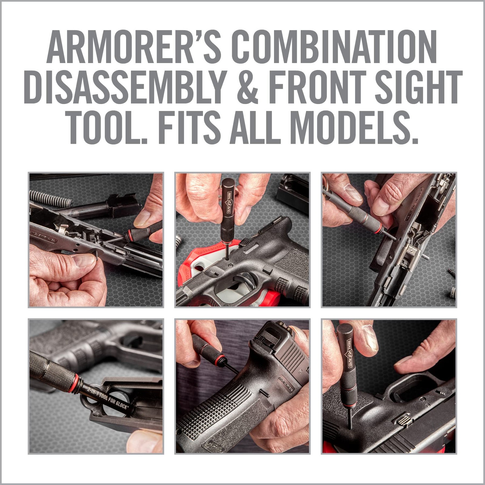 Real Avid 2-in-1 Tool for Glock Handguns, Includes Front Sight & Black
