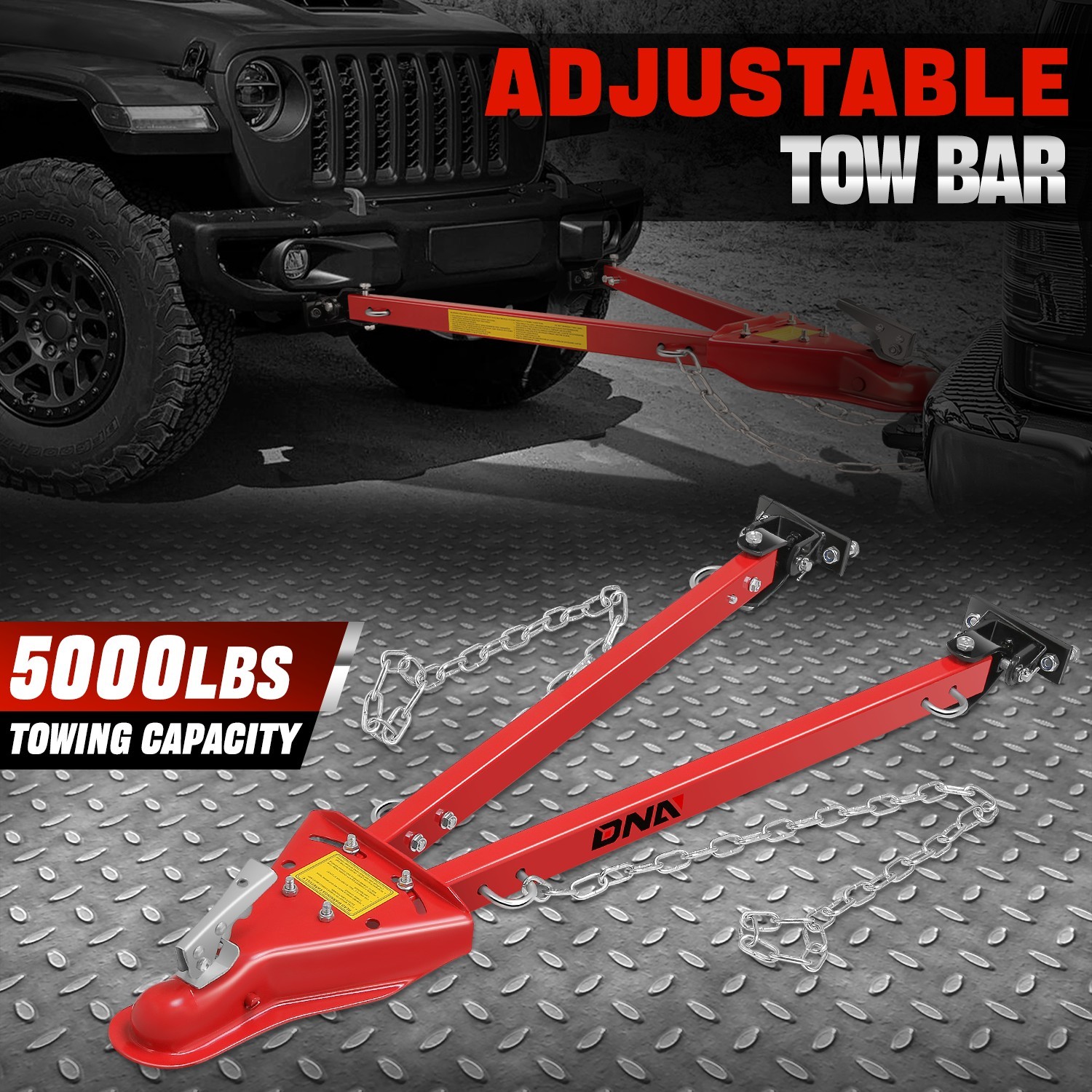 Adjustable Bumper Mount Tow Towing Bar 5000 lbs Fits 2-inch Ball Hitch w/ Chains