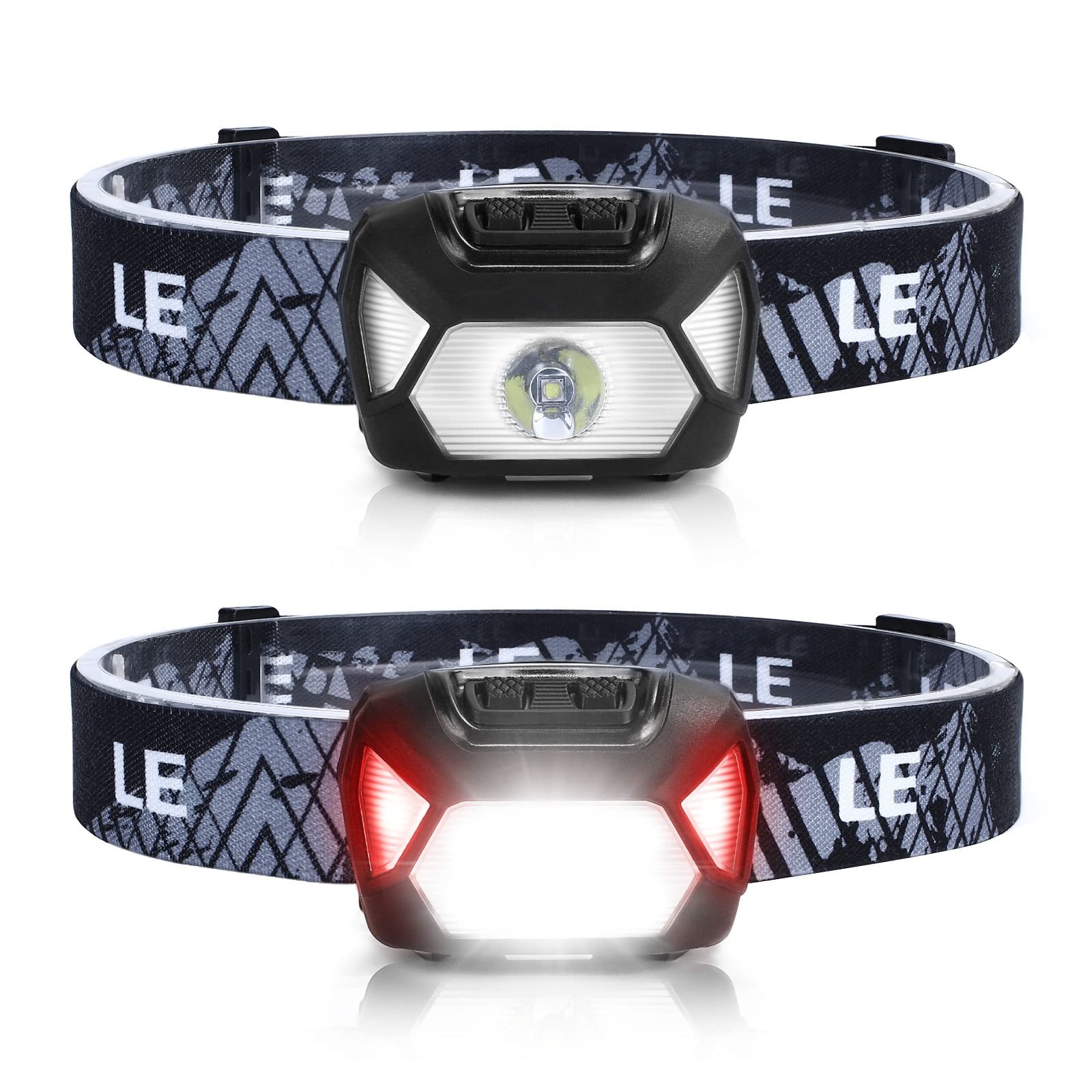 Headlamp Battery Powered Waterproof LED Headlight 2 Pack - Black
