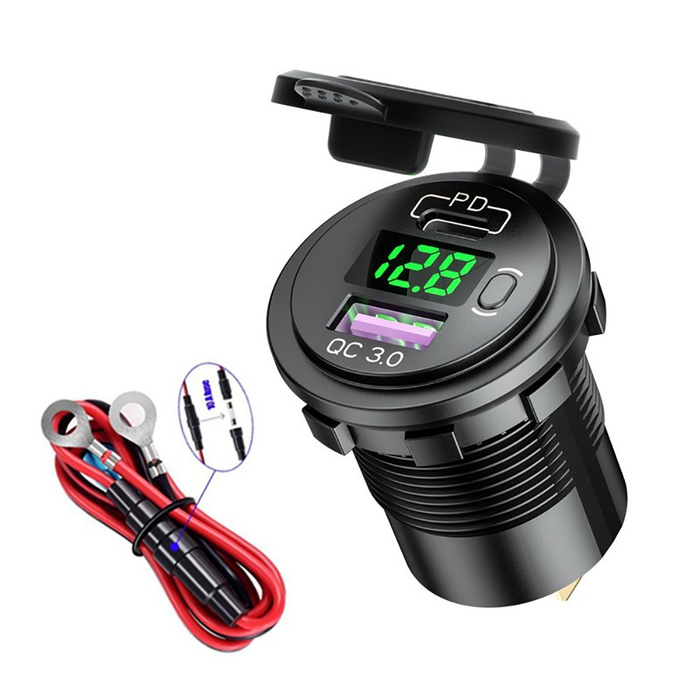 PD + QC3.0 USB Car Fast Charger Socket LED Voltmeter For iPhone Samsung Android