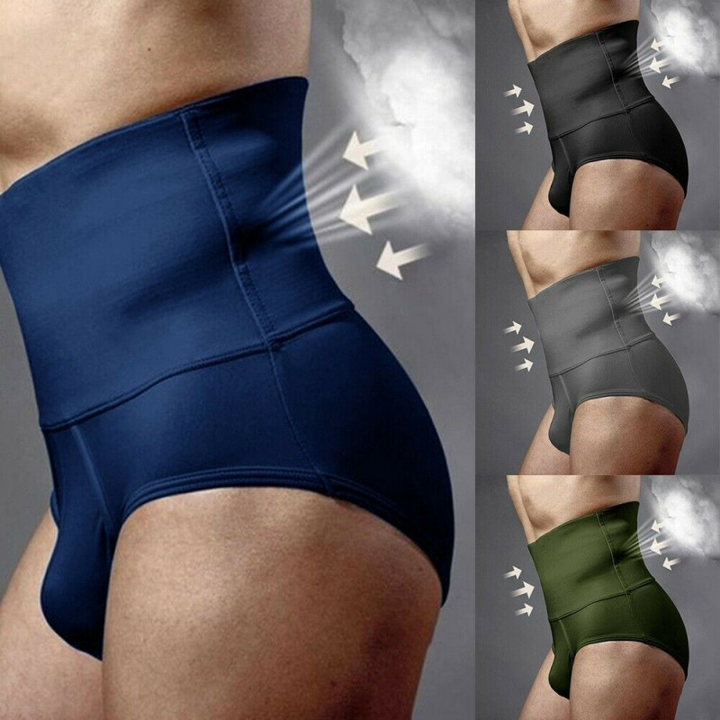 Mens Compression High-Waist BoxerBriefs Tummy Slim Body Shaper Girdle Underwear