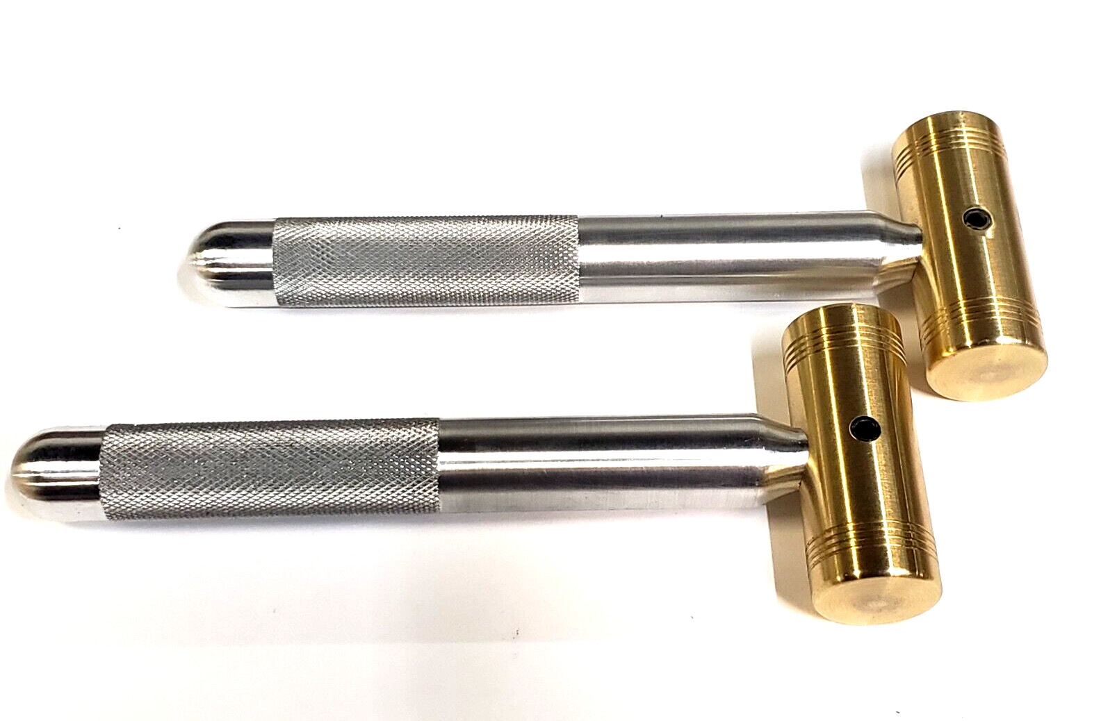 LOT OF TWO 8 OZ.  BRASS HAMMERS * KNURLED 3/4"" ALUMINUM HANDLE*MADE IN USA*