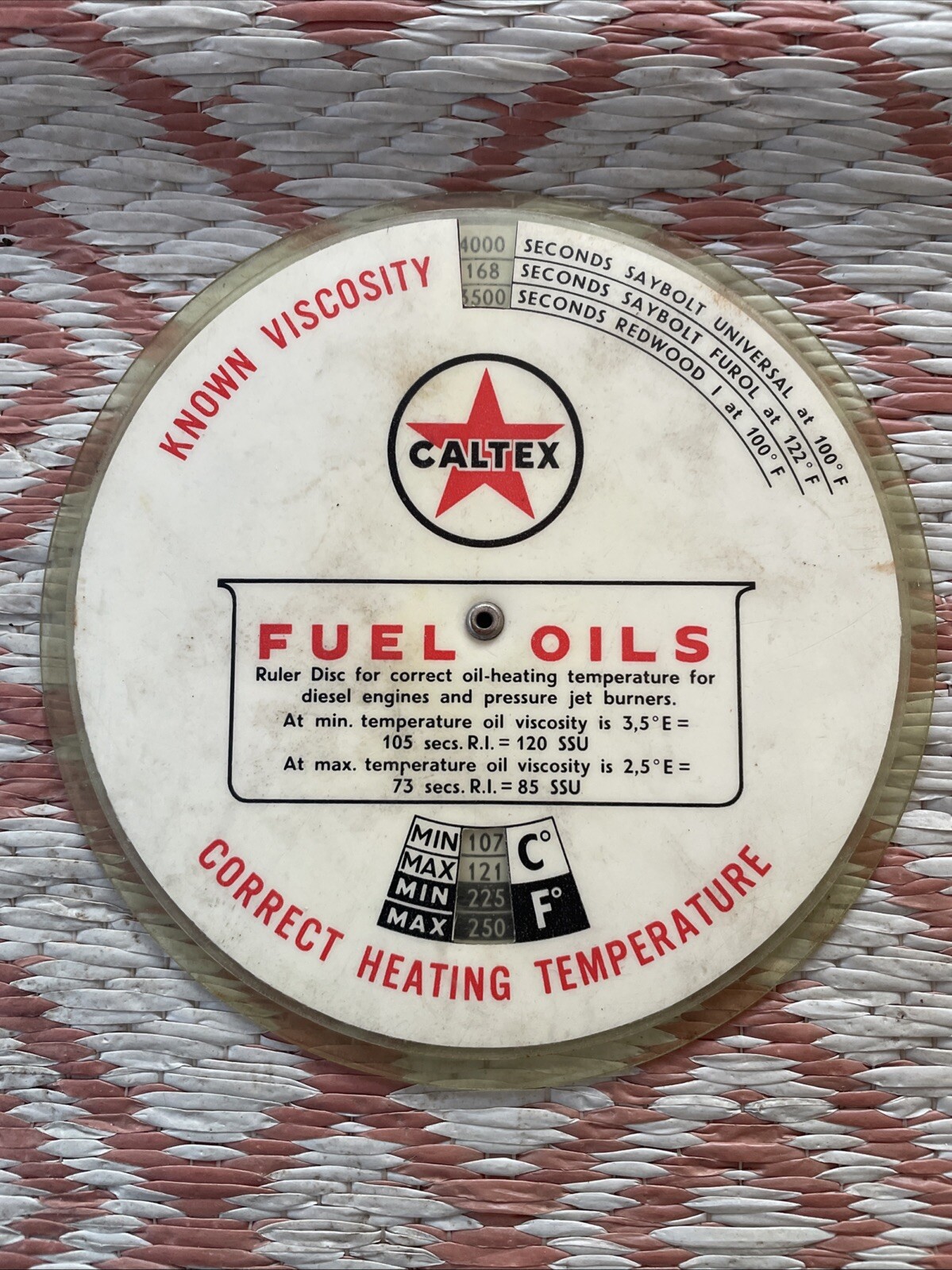 Vintage Caltex Fuel Oils Slide Calculator Temp. Diesel Engines Pressure Jets