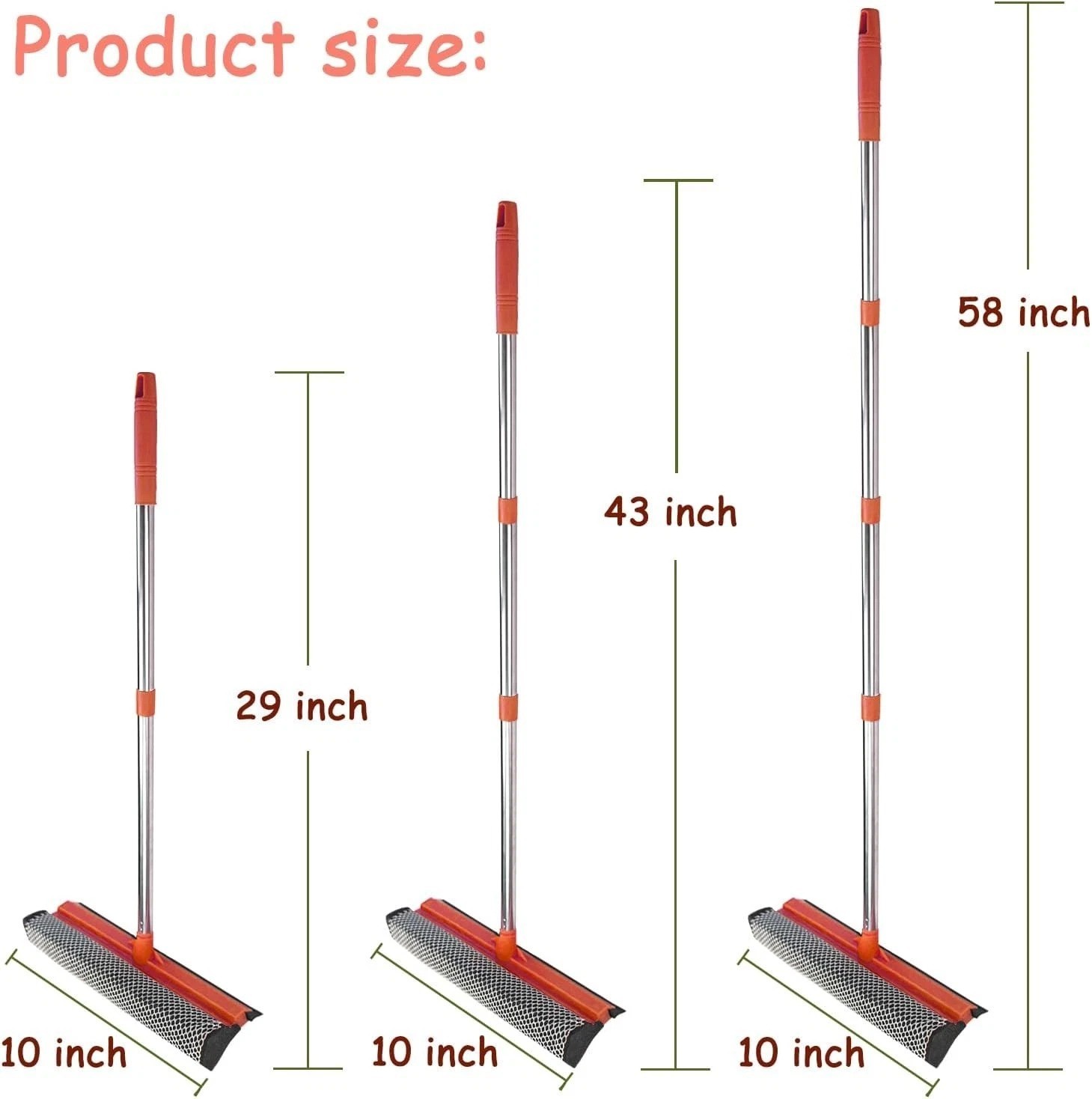 Window Squeegee Cleaner Tool Extension Pole 58" Telescopic Washing Equipment