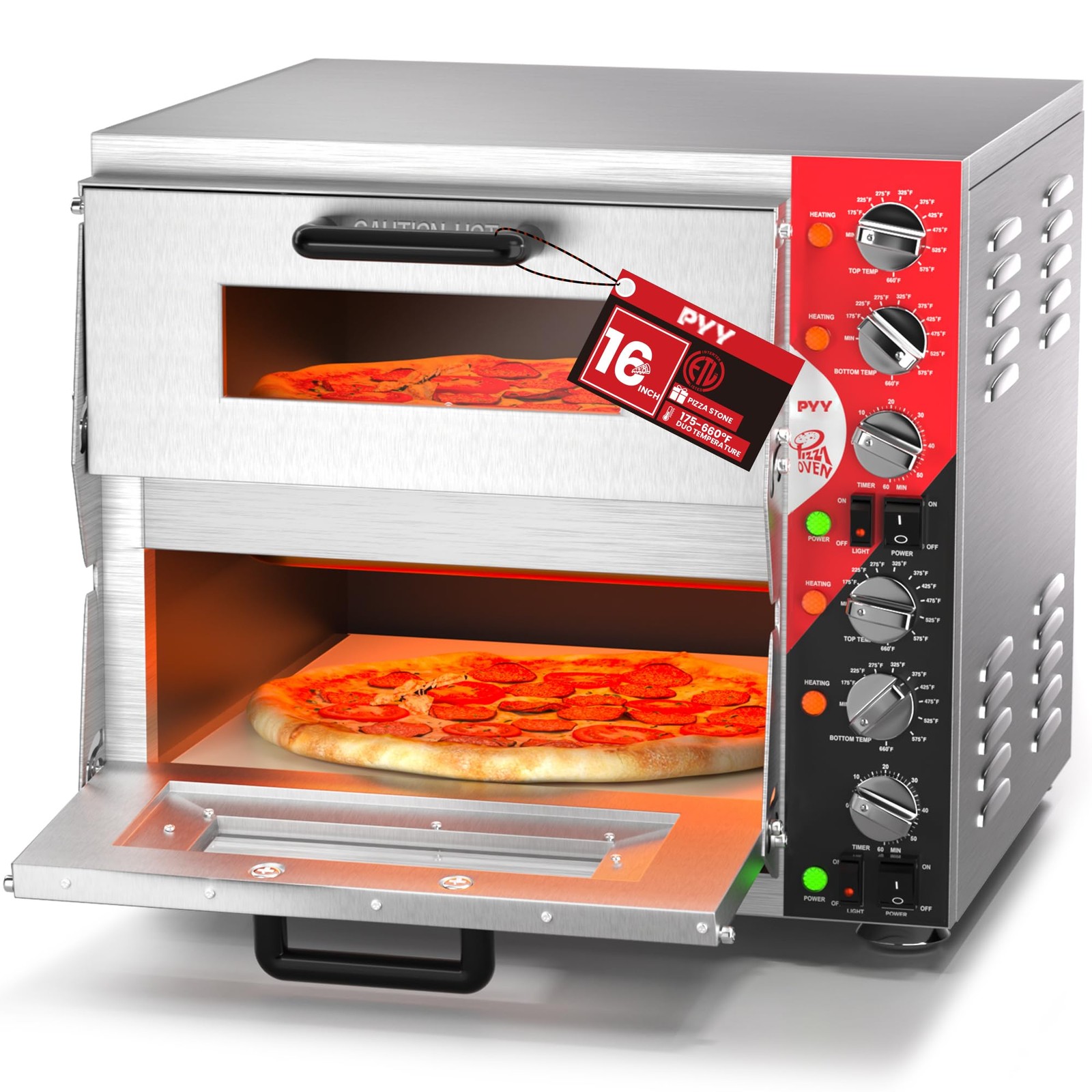 PYY 16" Indoor Electric Double Decker Pizza Oven w/Pizza Stone for Restaurant