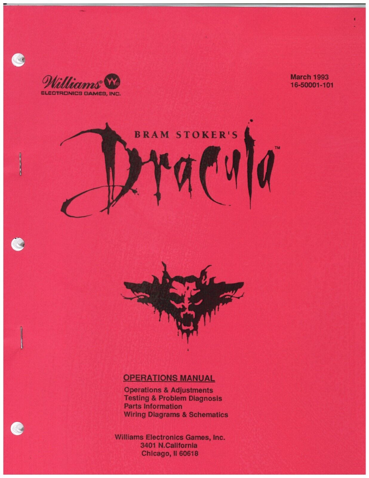 Williams Bram Stoker's Dracula Pinball Machine Manual 154 Pages BRAND NEW!