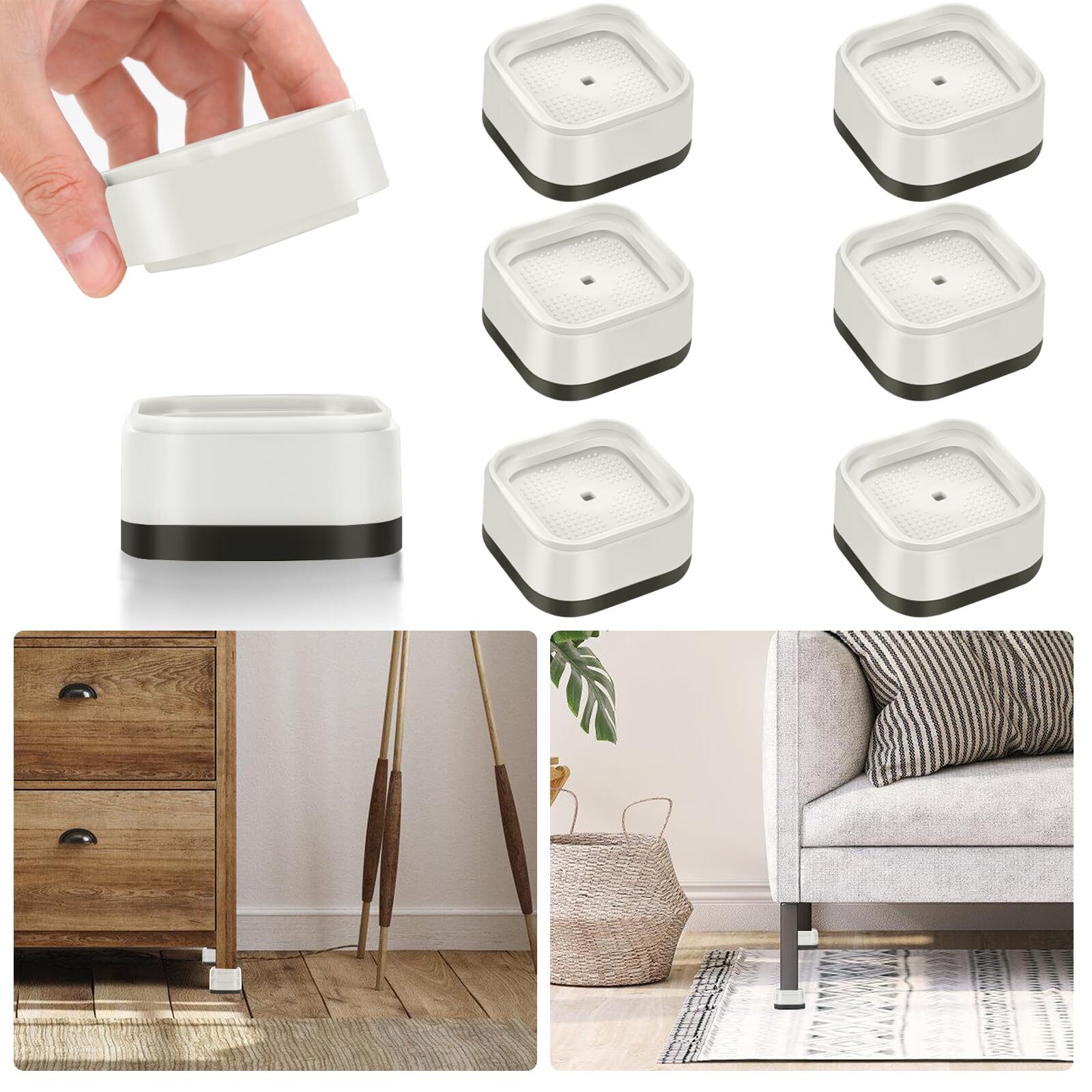 6 Pack Furniture Risers 1 Inch Adjustable Bed Risers Heavy Duty for Table Des...