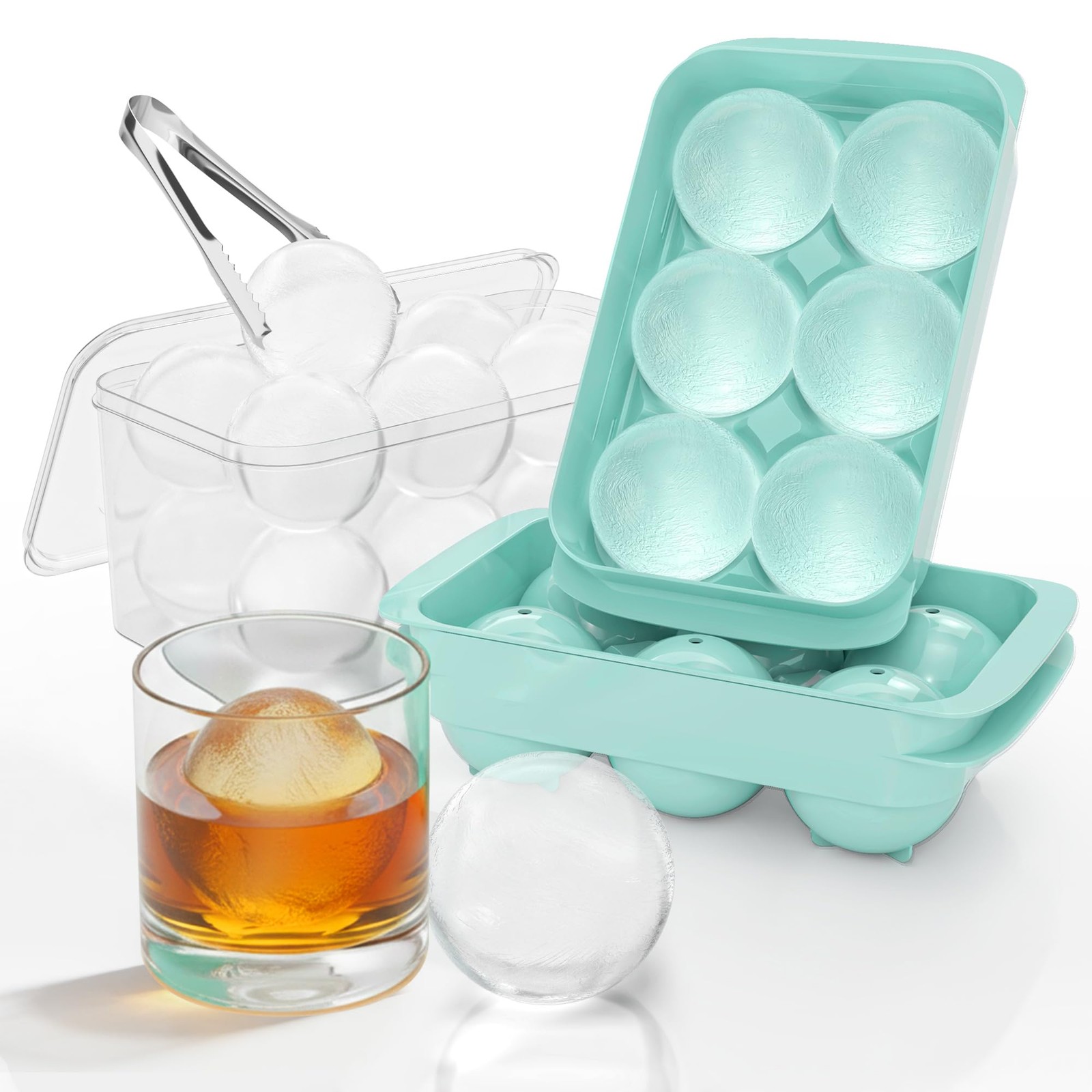 Large Ice Cube Tray for Freezer - 2 Pack Stackable Round 1.93 In, Mint