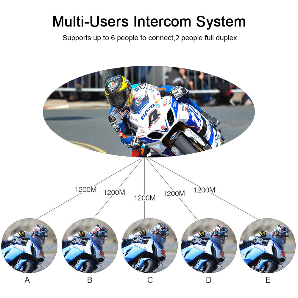 2X Bluetooth Motorcycle Helmet Intercom Interphone Headset Intercomunicador V6