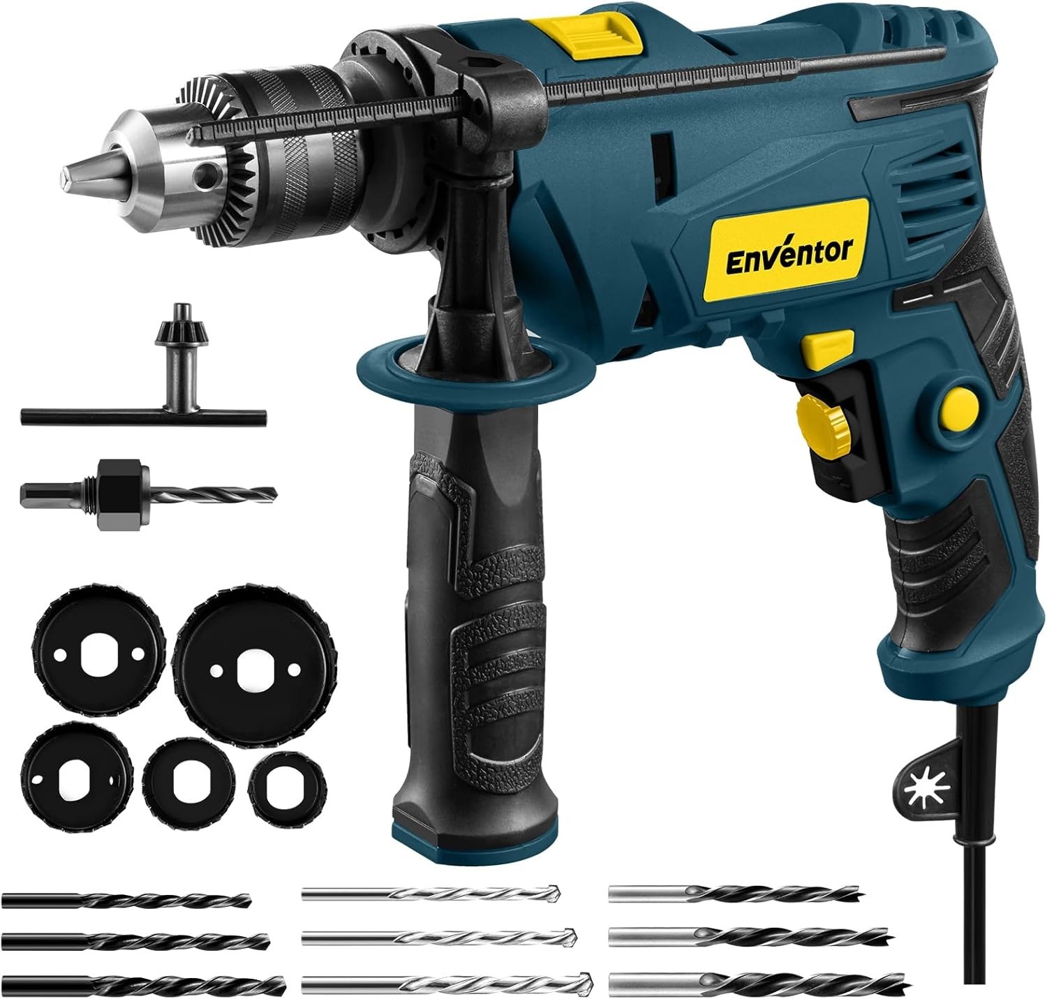 7.5 Amp Electric Hammer Drill with 2-in-1 Function, 900W, 360° Handle & 9 Bits