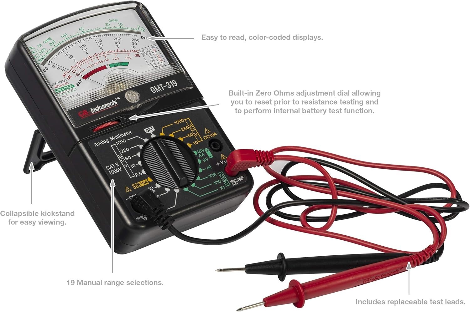 GMT-319 Multimeter Tester, RJ-45 & RJ-11, 7 Function / 19 Range 1000V Black