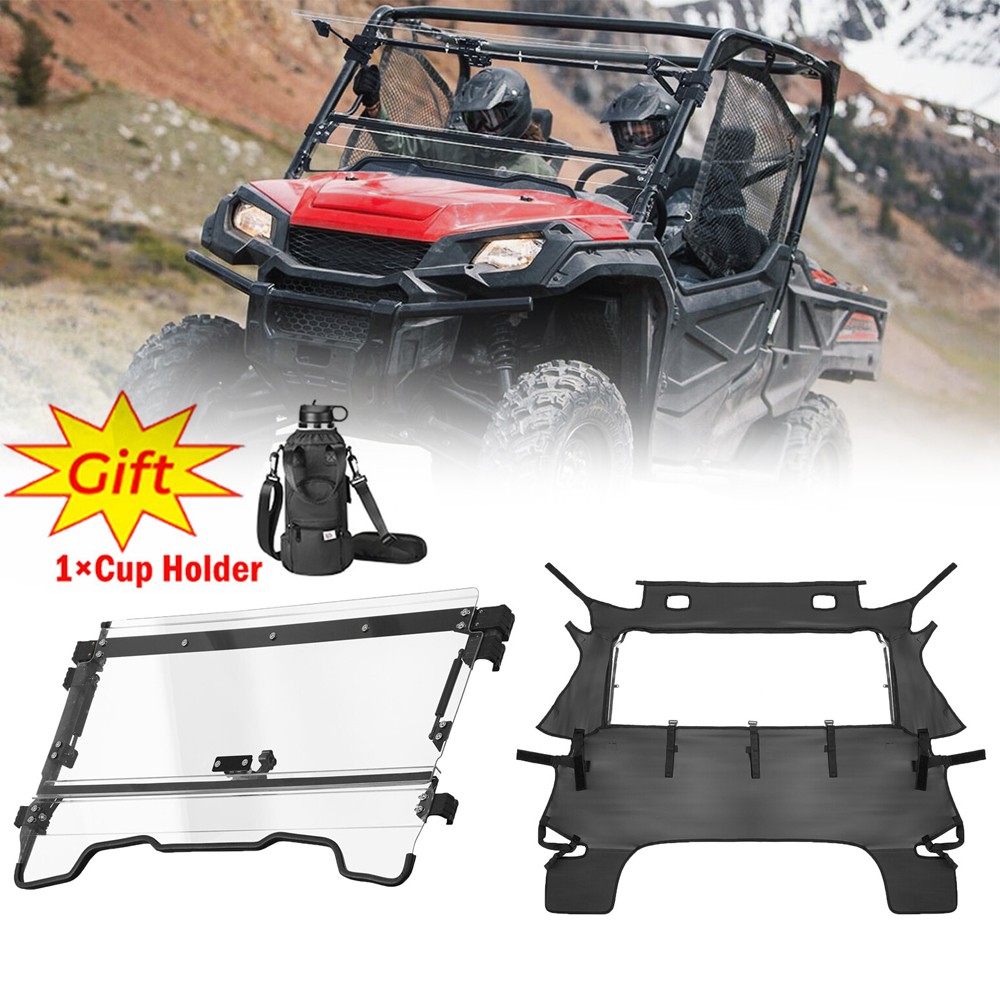 2-IN-1 Front Flip Windshield + Rear Panel for Honda Pioneer 700 2P /4P 2014-2026