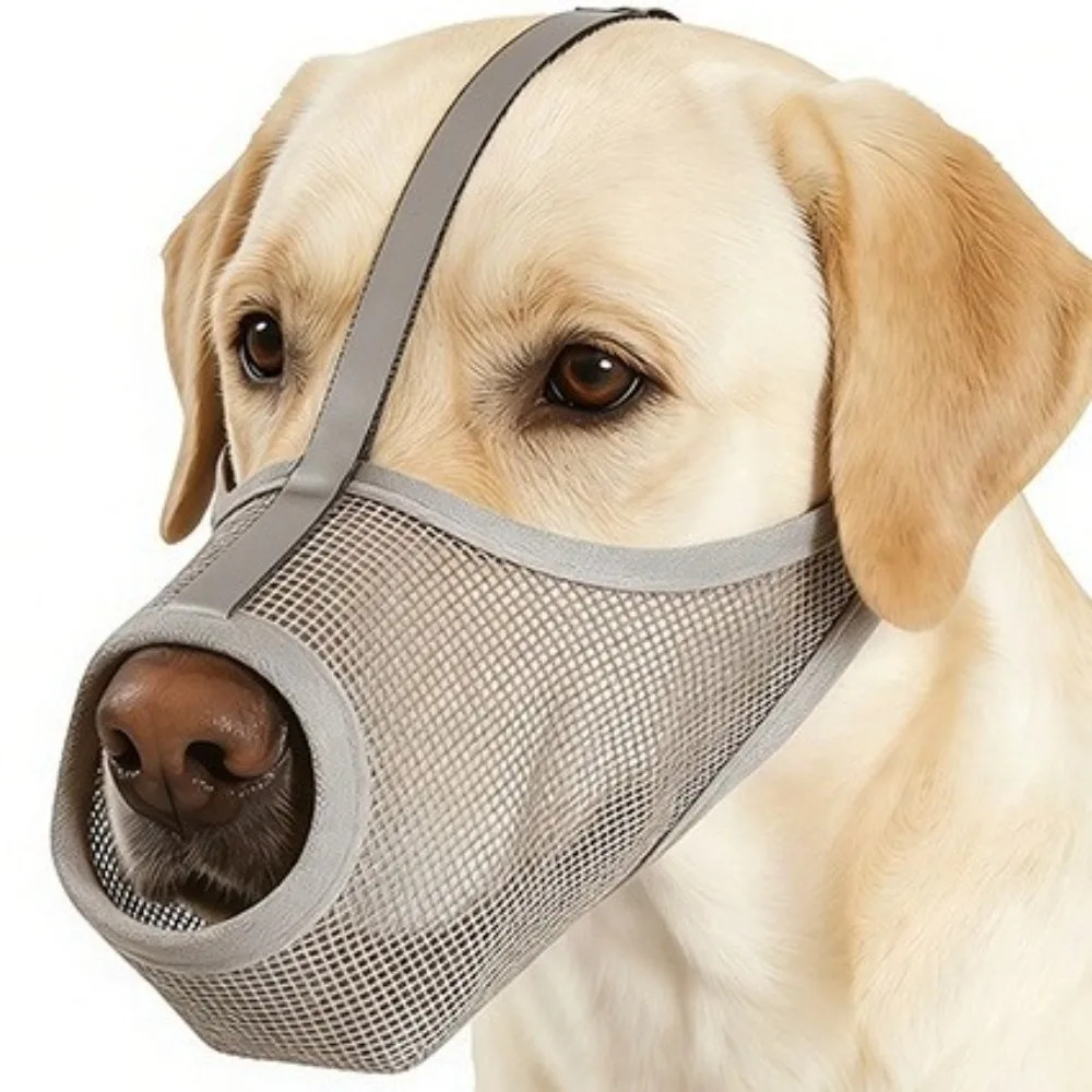 Safe Breathable Mesh Dog Muzzle Adjustable Strap PVC Puppy Mouth Cover Washable
