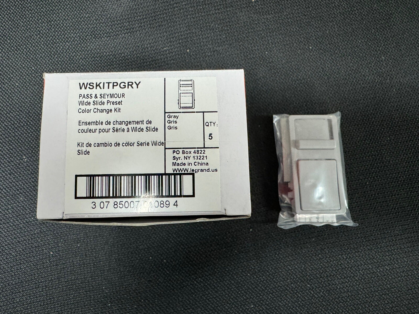 (5 PK) WSKITPGRY LEGRAND PASS & SEYMOUR GRAY COLOR CHANGE KIT WIDE SLIDE PRESET