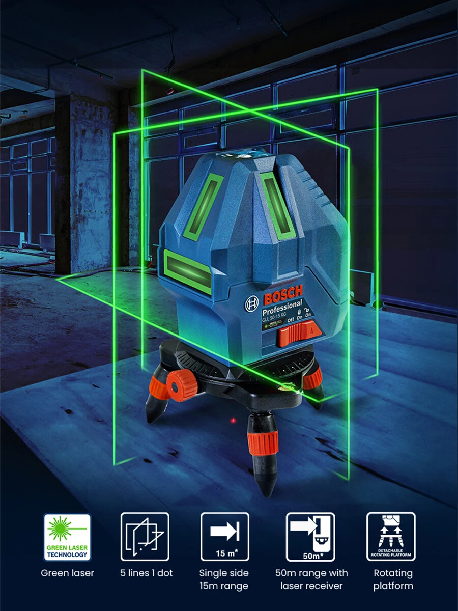 BOSCH Green Laser Level 3D 5Lines Self-leveling Horizontal &Vertical GLL50-15XG