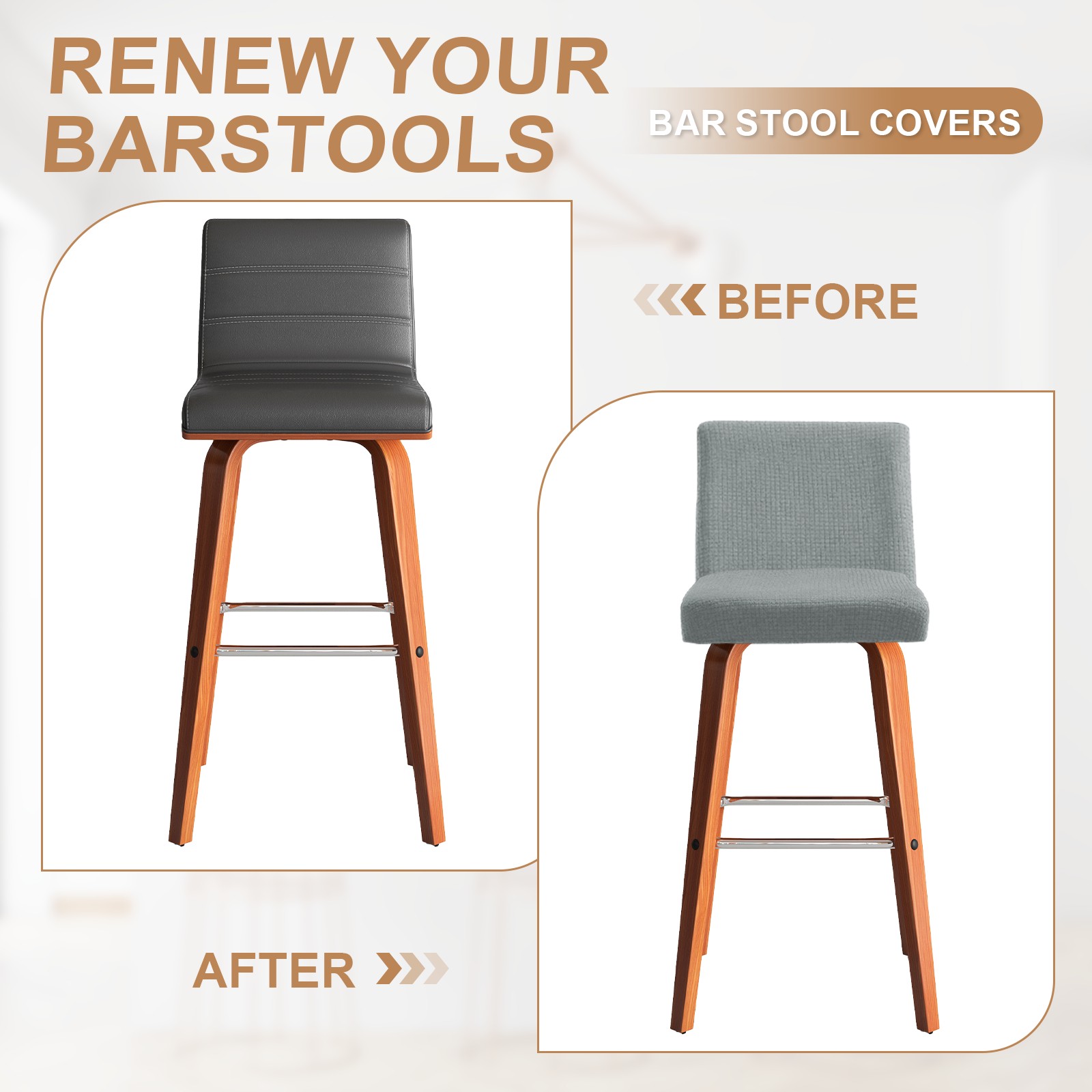 4 Pcs Bar Stool Covers, 14-19" Counter Stool Chair Covers with Backs, Grey