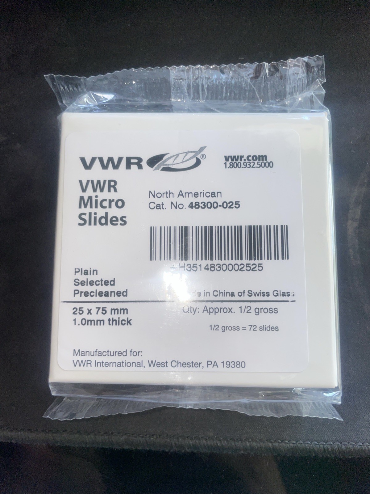 VWR Microscope Micro Slides Cat, No. 48300-025 1/2 Gross 1 case 72 slides