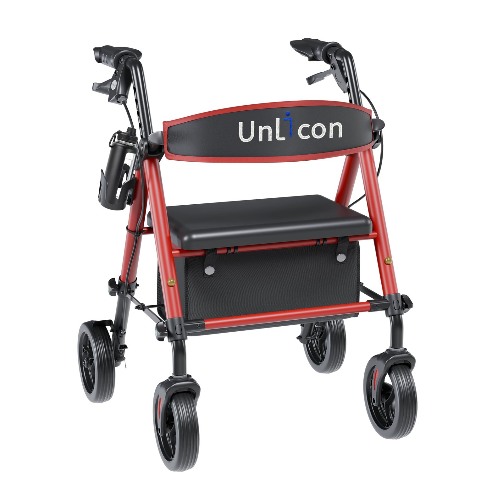 UNLICON Rollator Walkers with Seat, Walker 350 Pound, Red