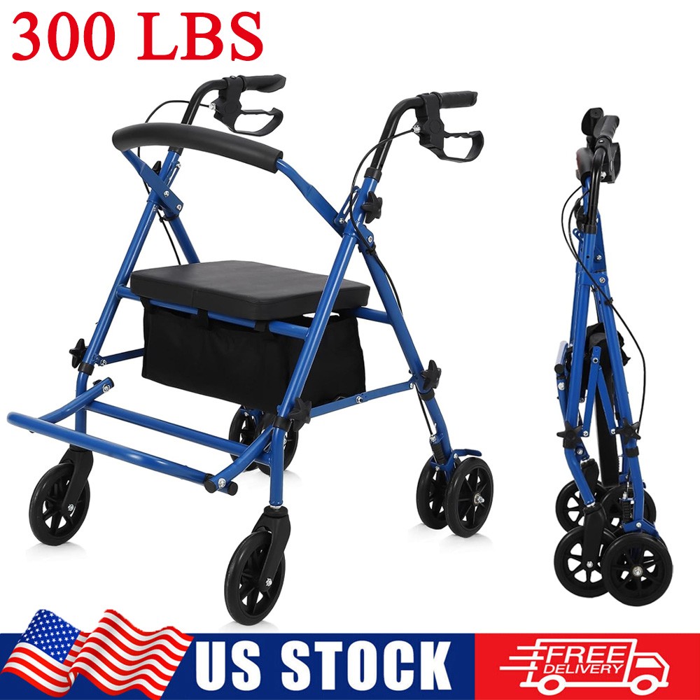 Foldable Rollator Walker for Seniors Rollator Wheelchair w/ Soft Seat & 6" Wheel