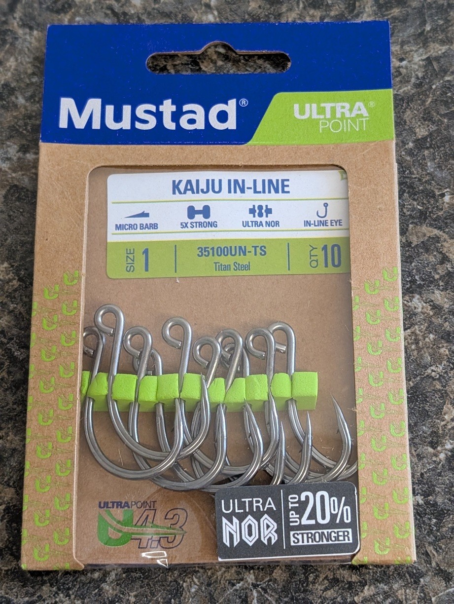 Mustad Kaiju UltraNor In-Line Single Hooks - Size 1 - 5X Strong - 35100UN-TS