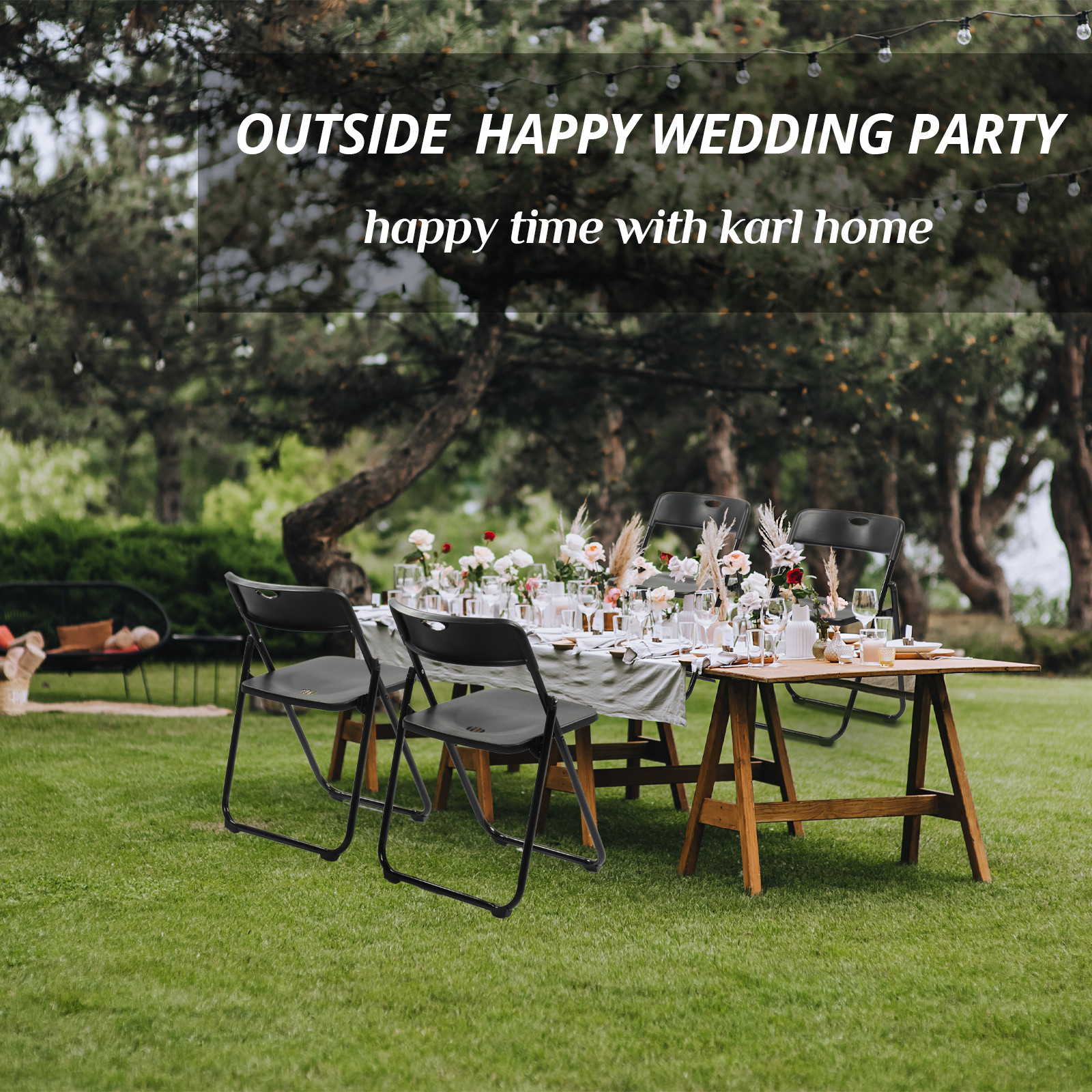 Set of 4 In/Outdoor Heavy Duty Plastic Folding Chairs with Reinfoced Steel Frame