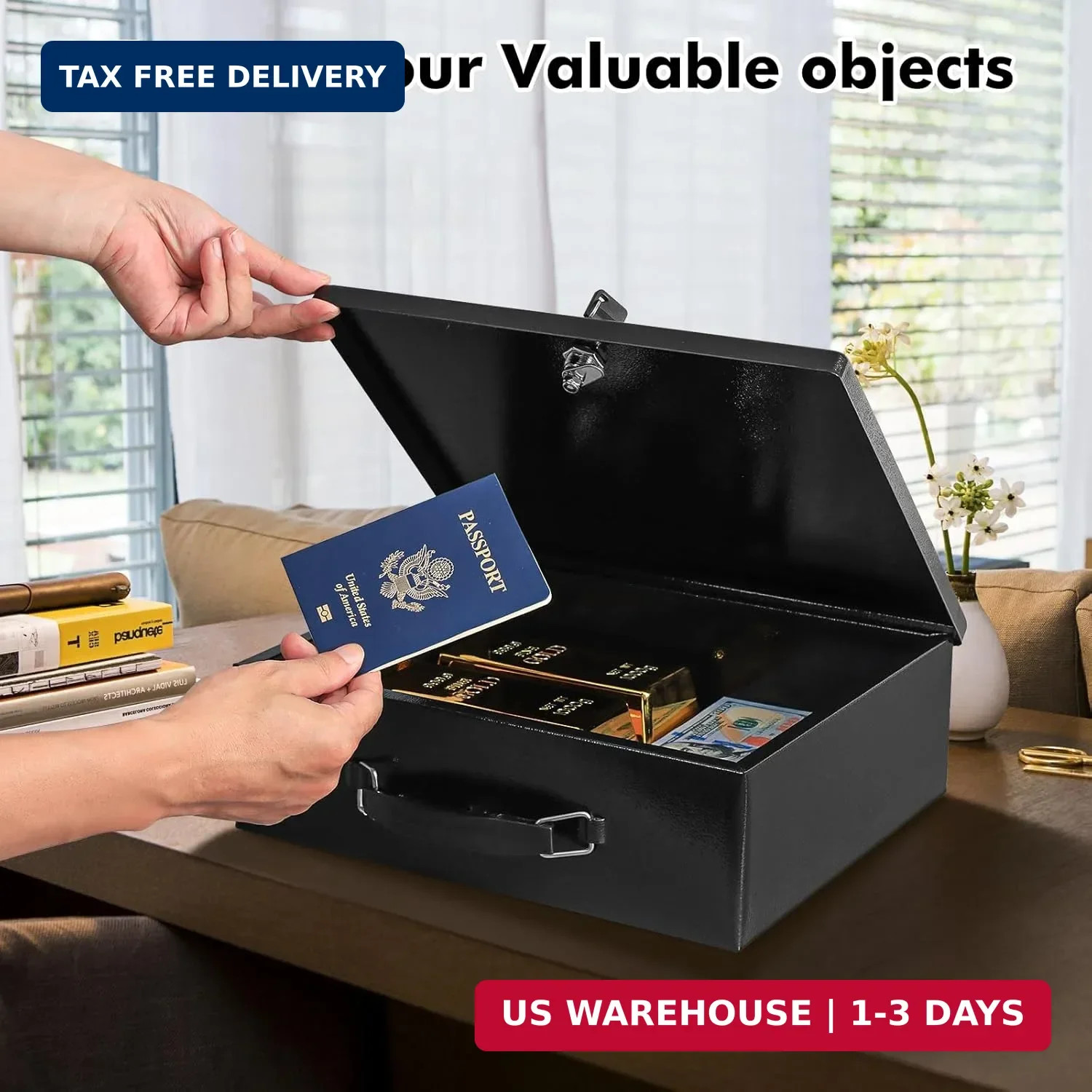 KYODOLED Fireproof Document Box with Key Lock, Small Lock Boxes for Personal Ite