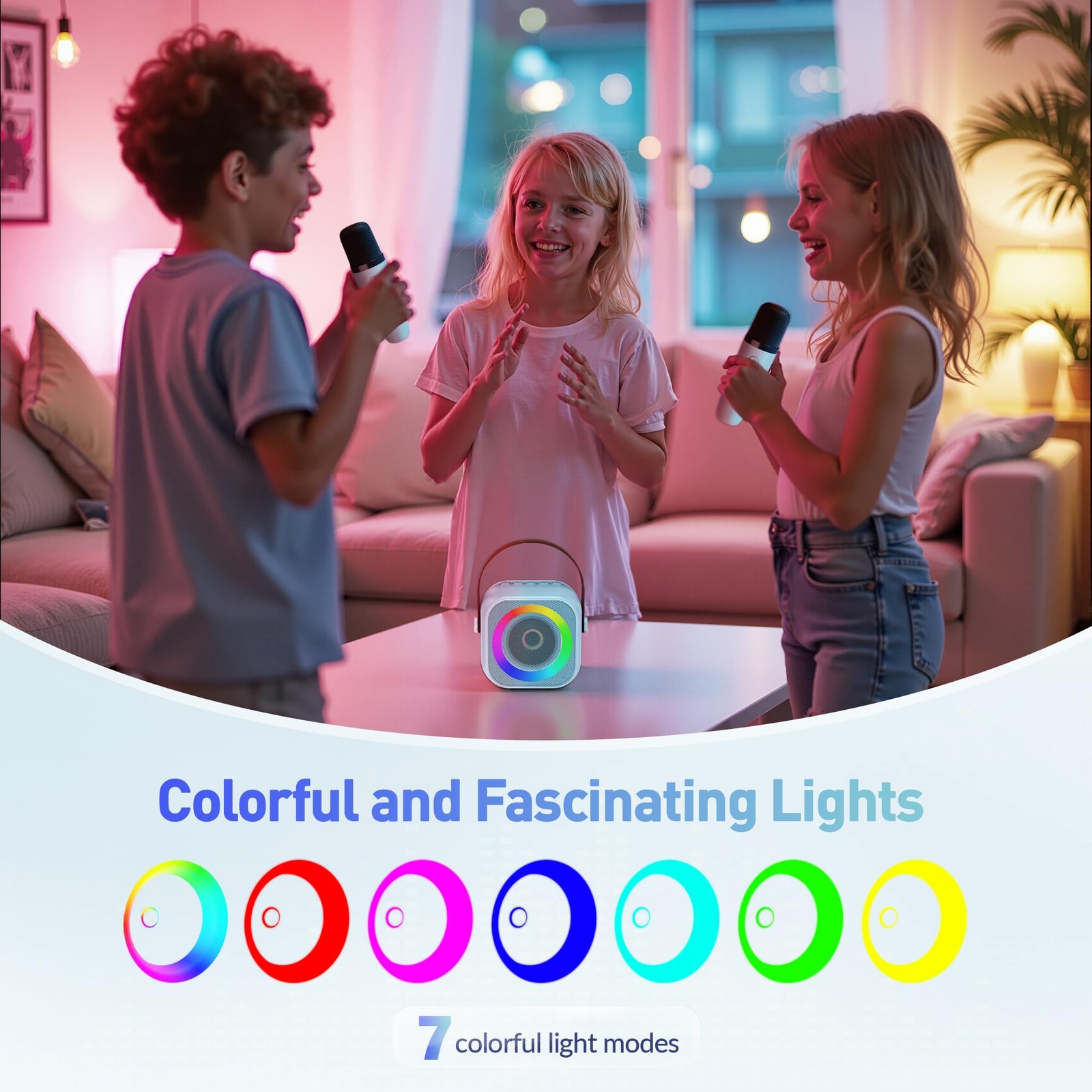 Karaoke Machine, Portable Bluetooth Speaker with 2 Wireless Microphones for K...