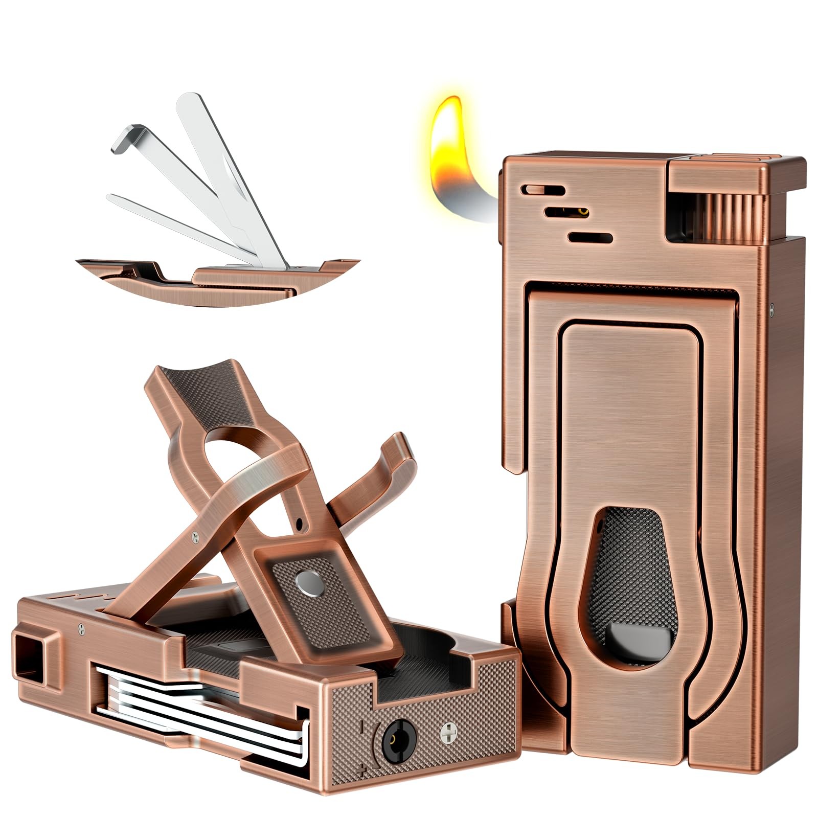 FANKAI Pipe Lighter with Stand, 3 in 2.95 x 1.37 x 0.637 inches, Bronze