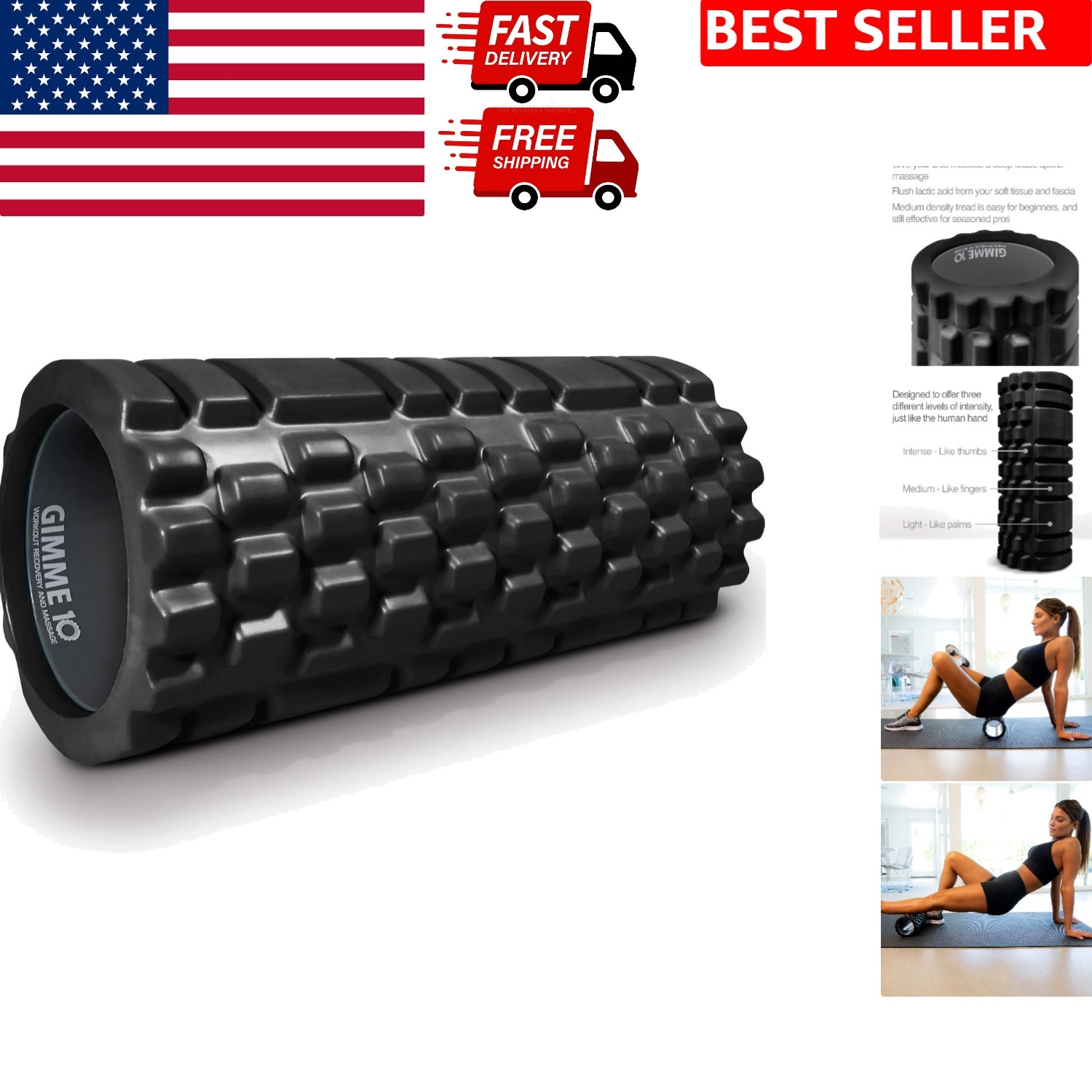 Pro-Precision 3-Zone Medium Foam Roller for Muscle Recovery & Mobility