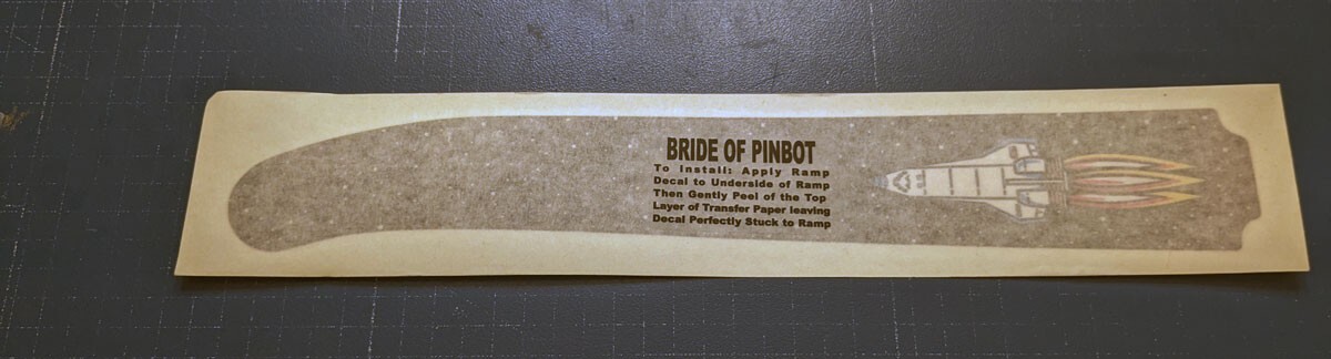Williams BRIDE OF PINBOT BOP Pinball Machine Main Center Ramp Decal