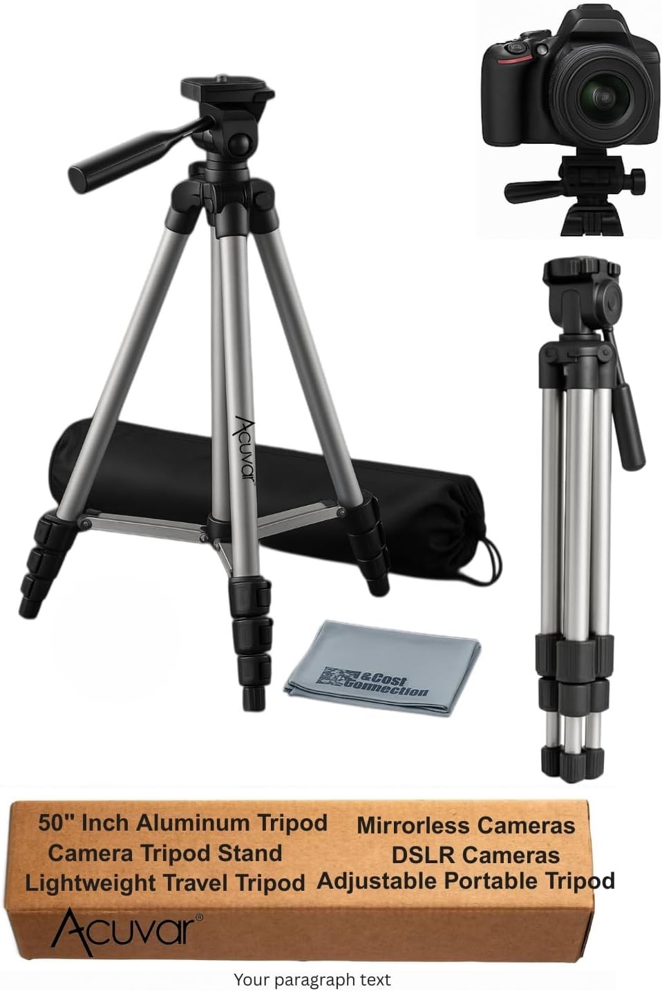 Adjustable 50-Inch Tripod for Smooth Pan & Tilt, Ideal for Content Creation