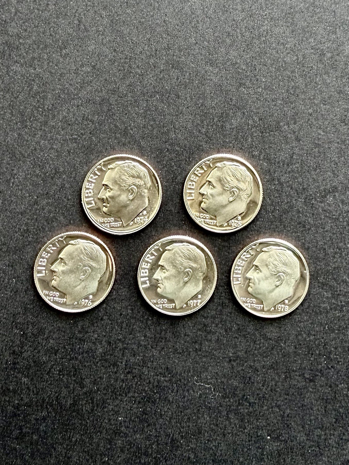 1974 1975 1976 1977 1978 S Cameo Proof Roosevelt Dimes 5 Coin Set *Actual Coins*