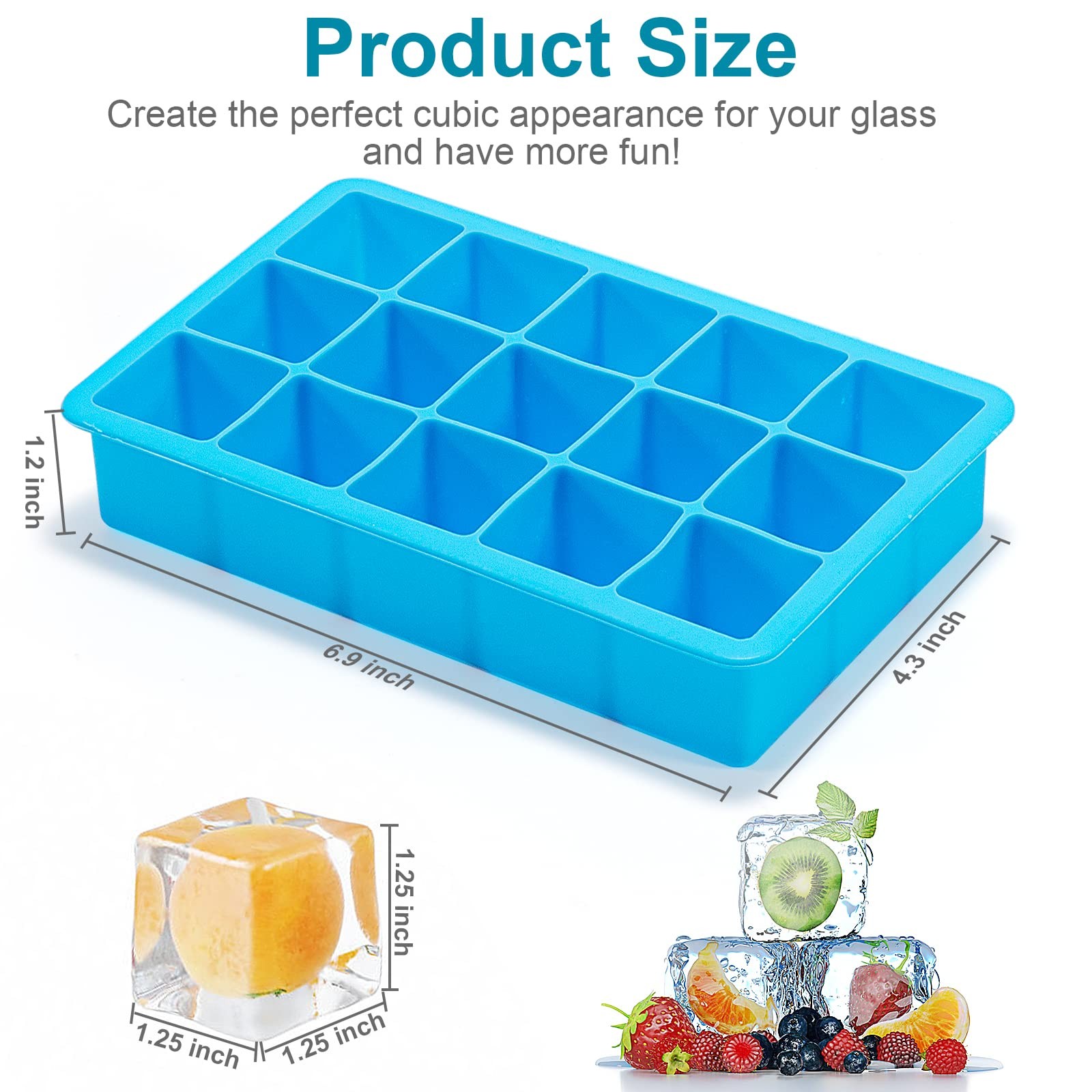 2 Pack Ice Cube Trays, ZDPMK Silicone Easy Release Flexible Molds 2 Set, Blue