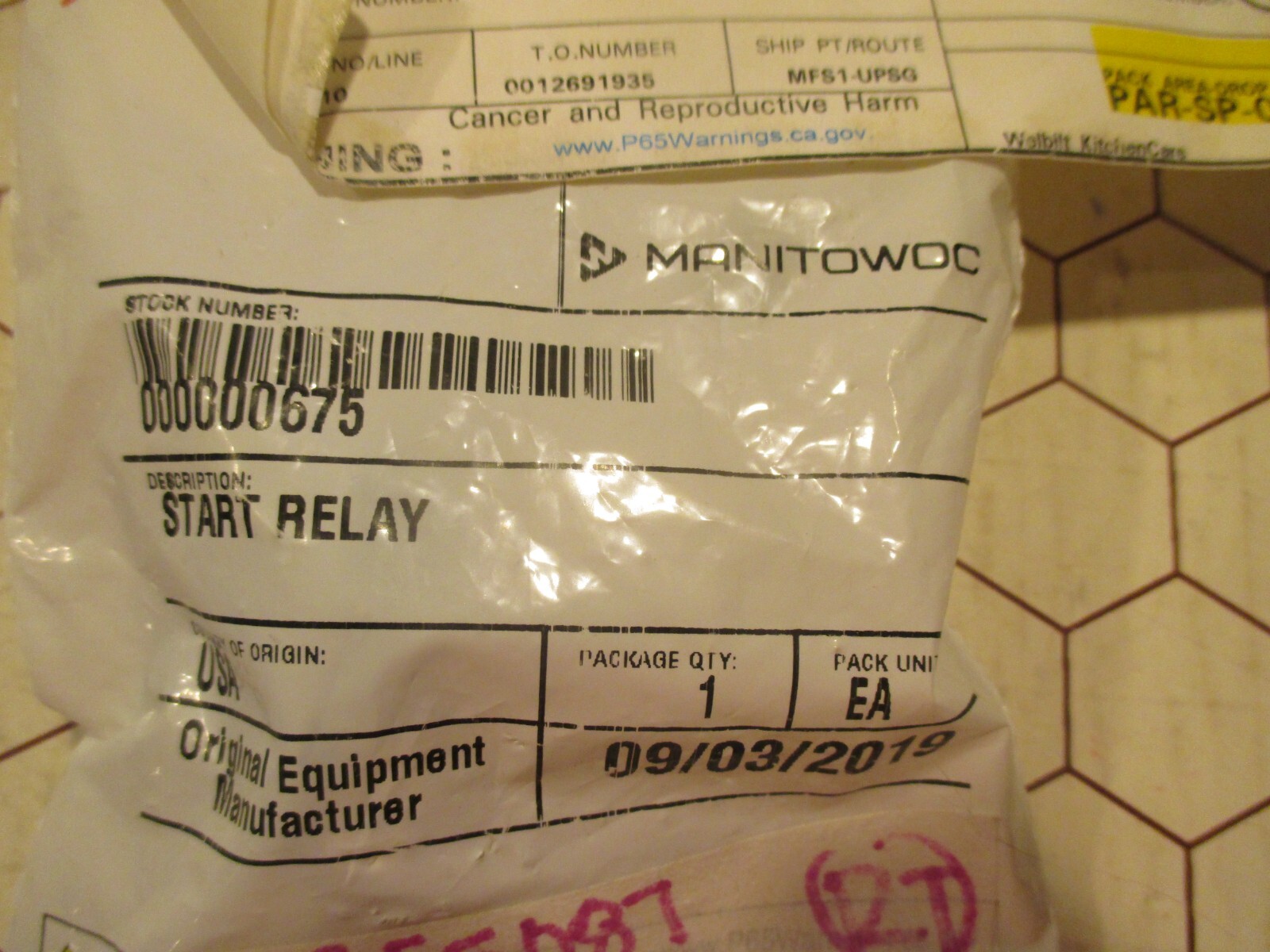 Manitowac Ice Machine Start Relay 000000675 NEW