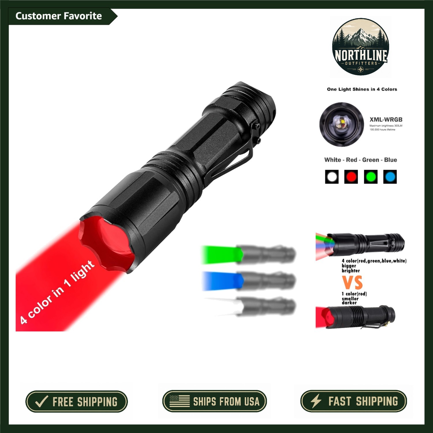 Lightweight Zoomable RGBW LED Flashlight - Perfect for Adventures & Night Vision