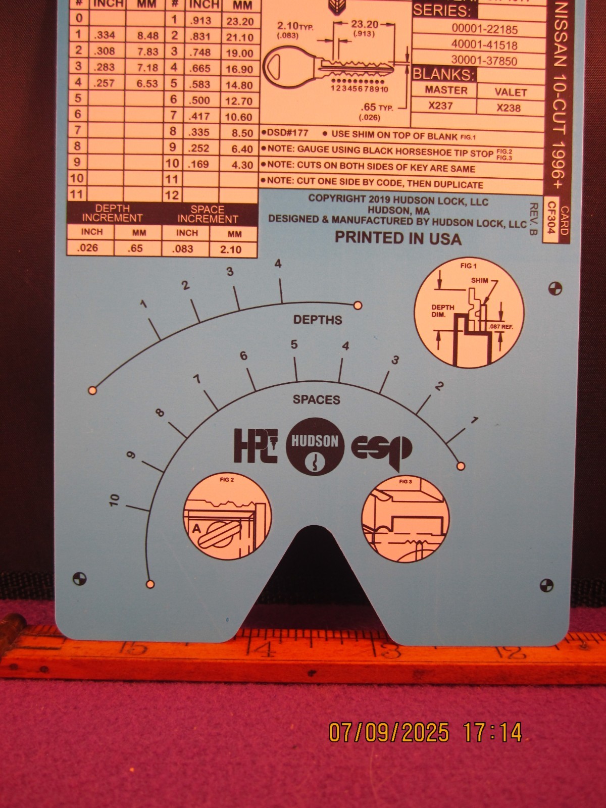 HPC 1200 BLITZ KEY CODE CARD CF304  ( NISSAN 10 CUT 1996 + ) BRAND NEW