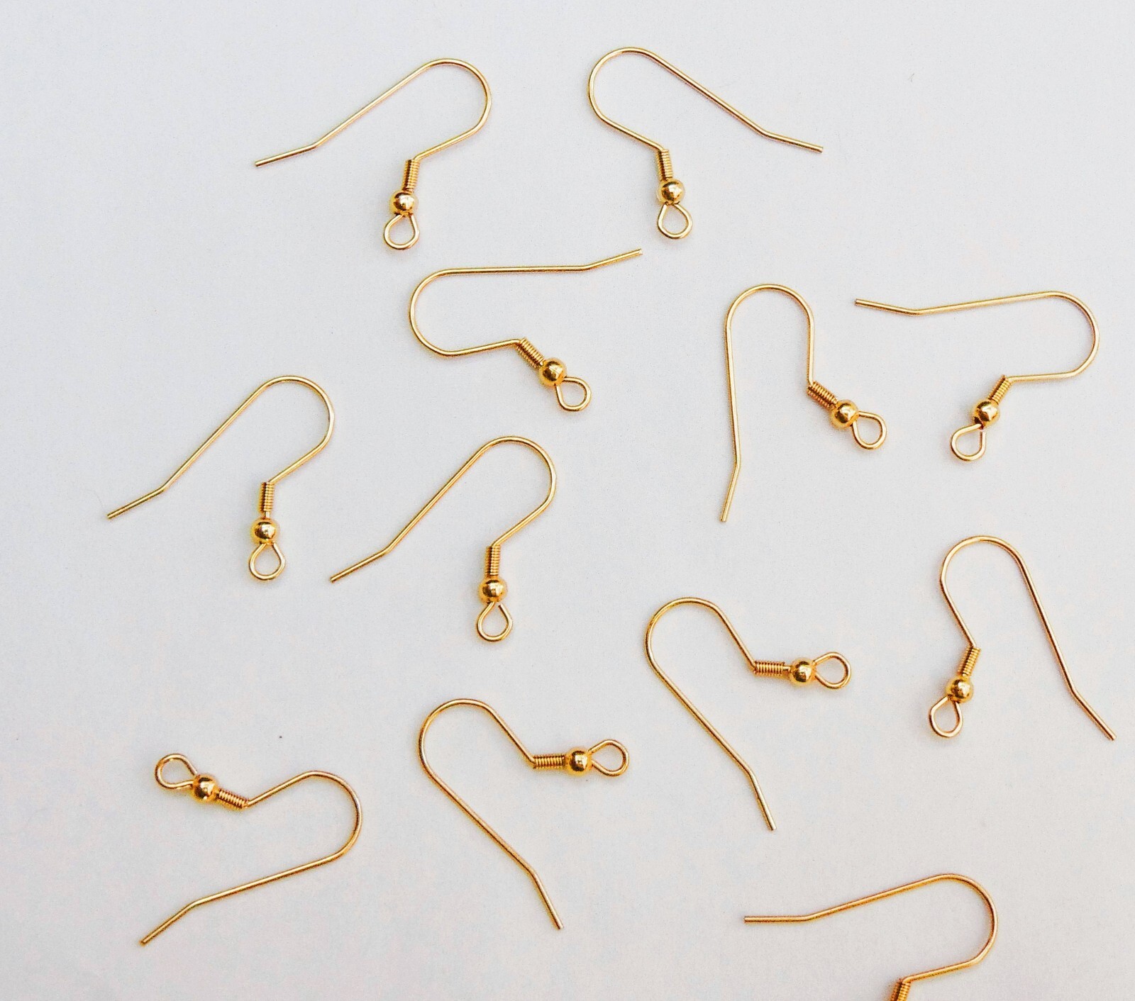 24 GOLD Plated Earrings Stainless Steel EAR WIRES Hooks EarWires w/ Coil + Bead